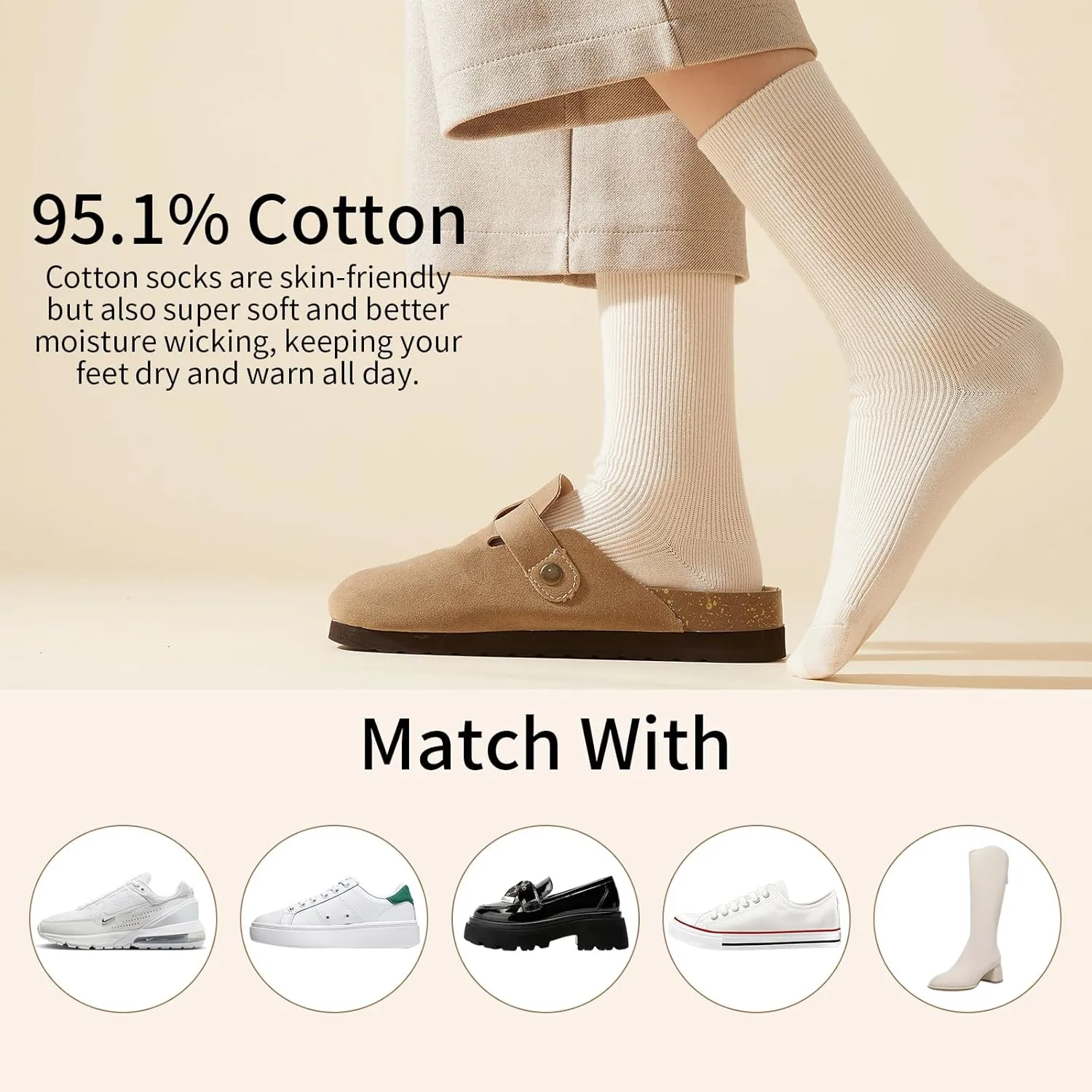 J-BOX 10 pairs Crew Socks for Women Knit Ribbed Cotton Socks Running Athletic