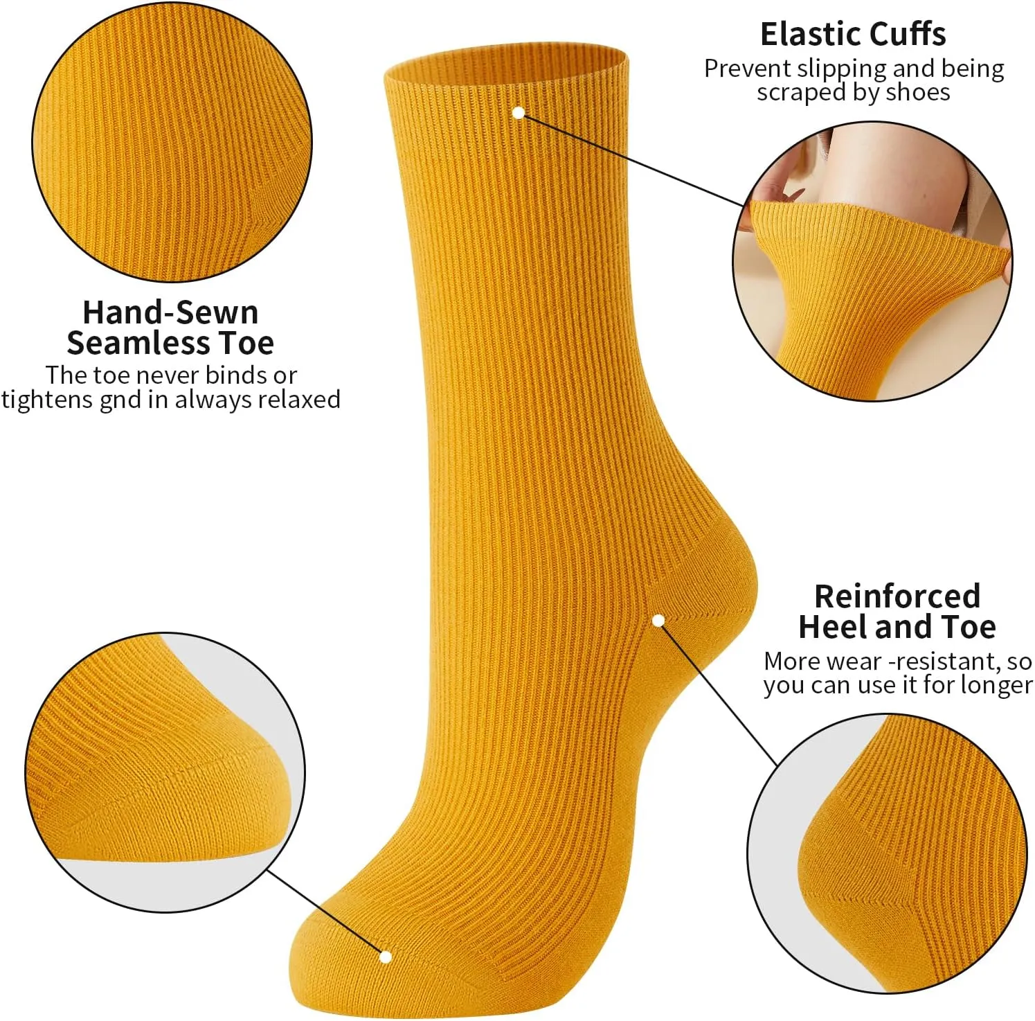 J-BOX 10 pairs Crew Socks for Women Knit Ribbed Cotton Socks Running Athletic