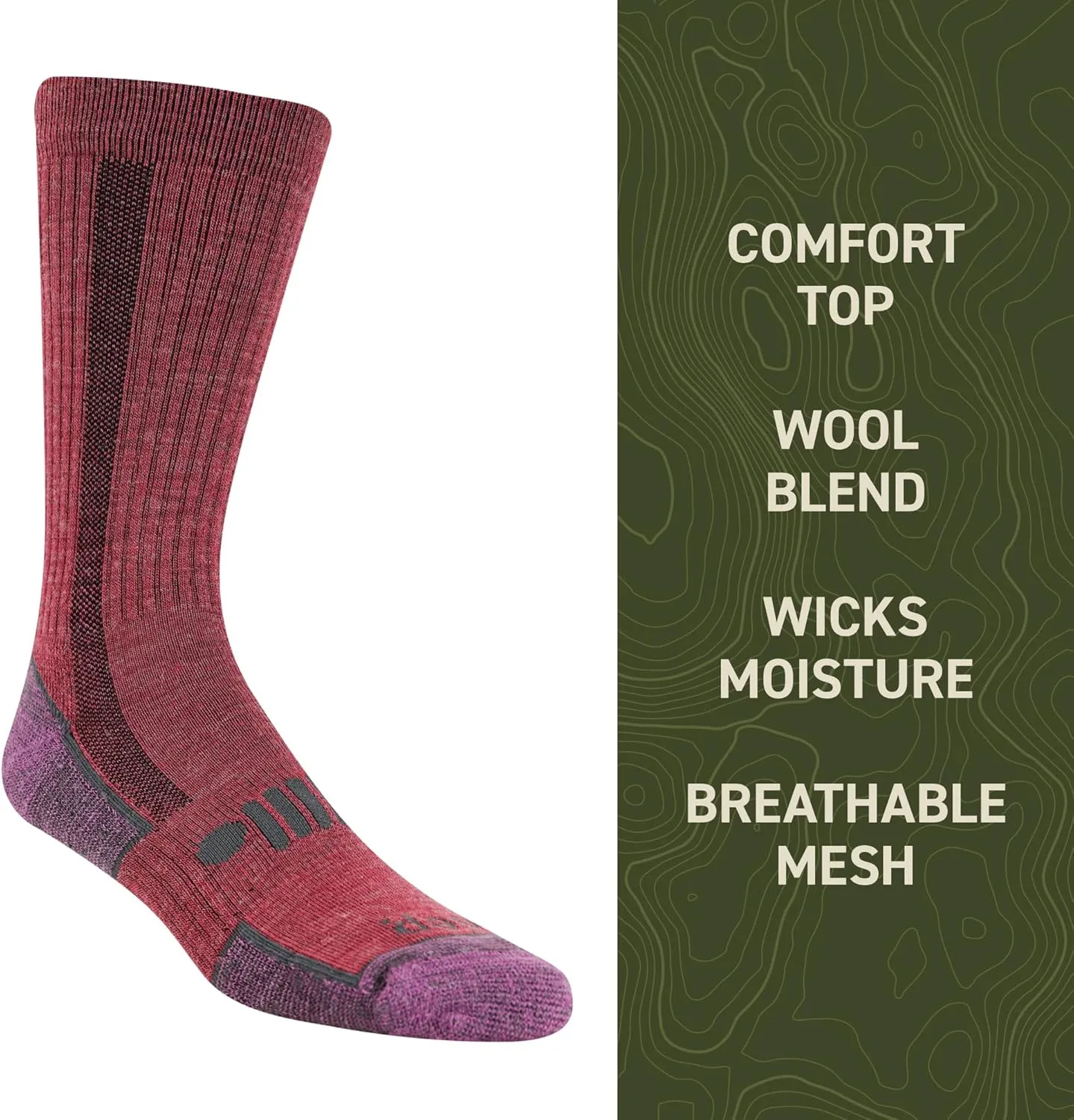 Jeep Women's Wool Blend Trail Crew Socks-2 Pair Pack-Breathable Cushioned Comfort