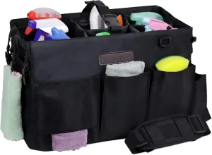 Jillmo Large Wearable Cleaning Caddy for Cleaning Supplies, Caddy Organizer with Handle and Shoulder and Waist Straps, Cleaning Caddy Bags for Housekeepers & Cleaners (Black)