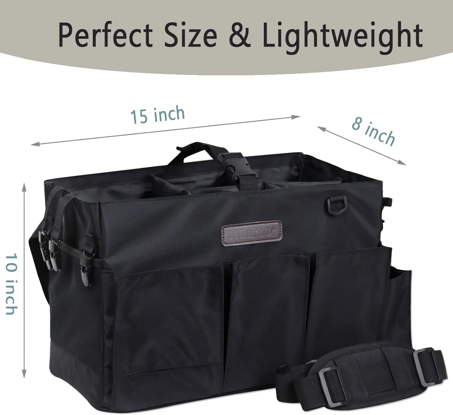 Jillmo Large Wearable Cleaning Caddy for Cleaning Supplies, Caddy Organizer with Handle and Shoulder and Waist Straps, Cleaning Caddy Bags for Housekeepers & Cleaners (Black)