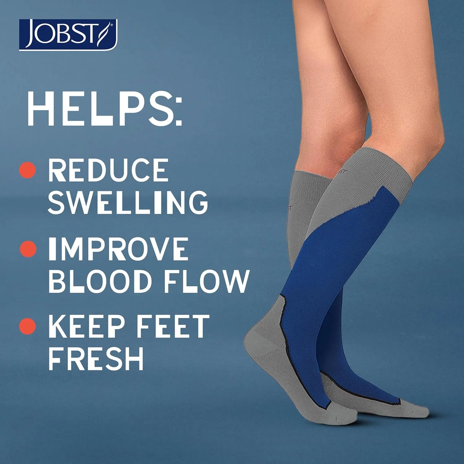 JOBST Sport Knee High 15-20 mmHg Compression Socks, White/Grey, Small