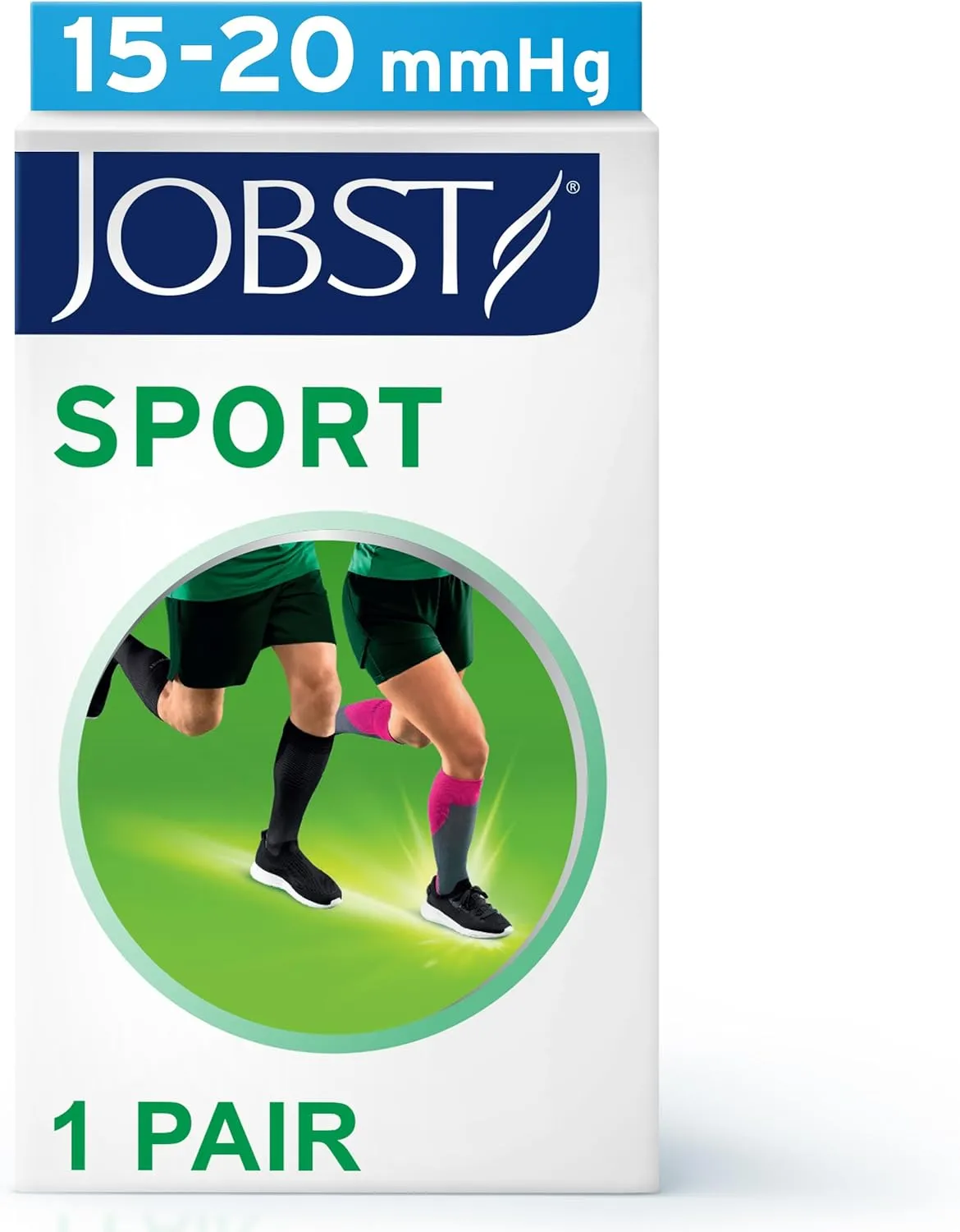 JOBST Sport Knee High 15-20 mmHg Compression Socks, White/Grey, Small