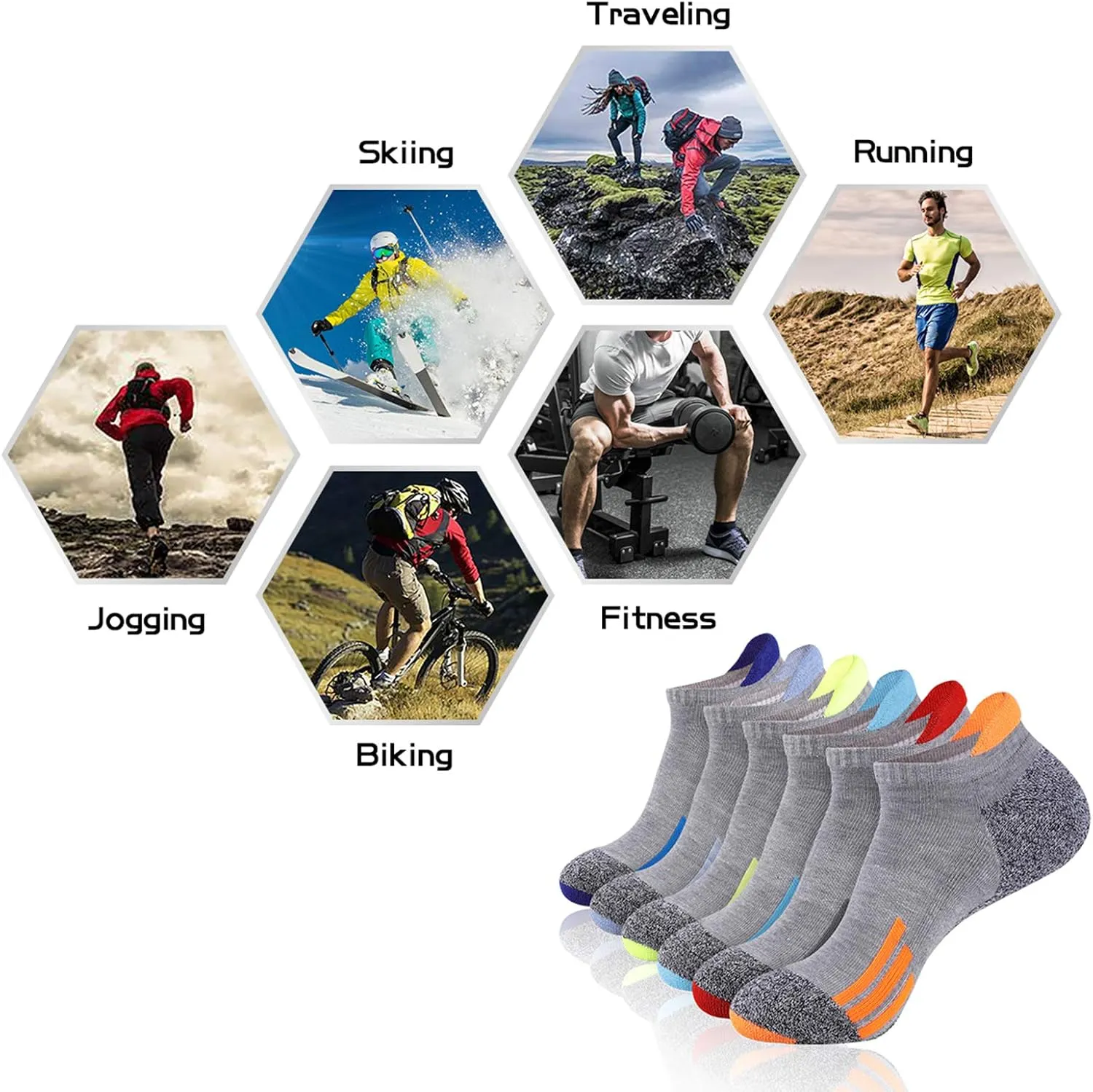 JOYNÉE Mens Ankle Low Cut Athletic Tab Socks for Men Sport Comfort Cushion Sock 6 Pack