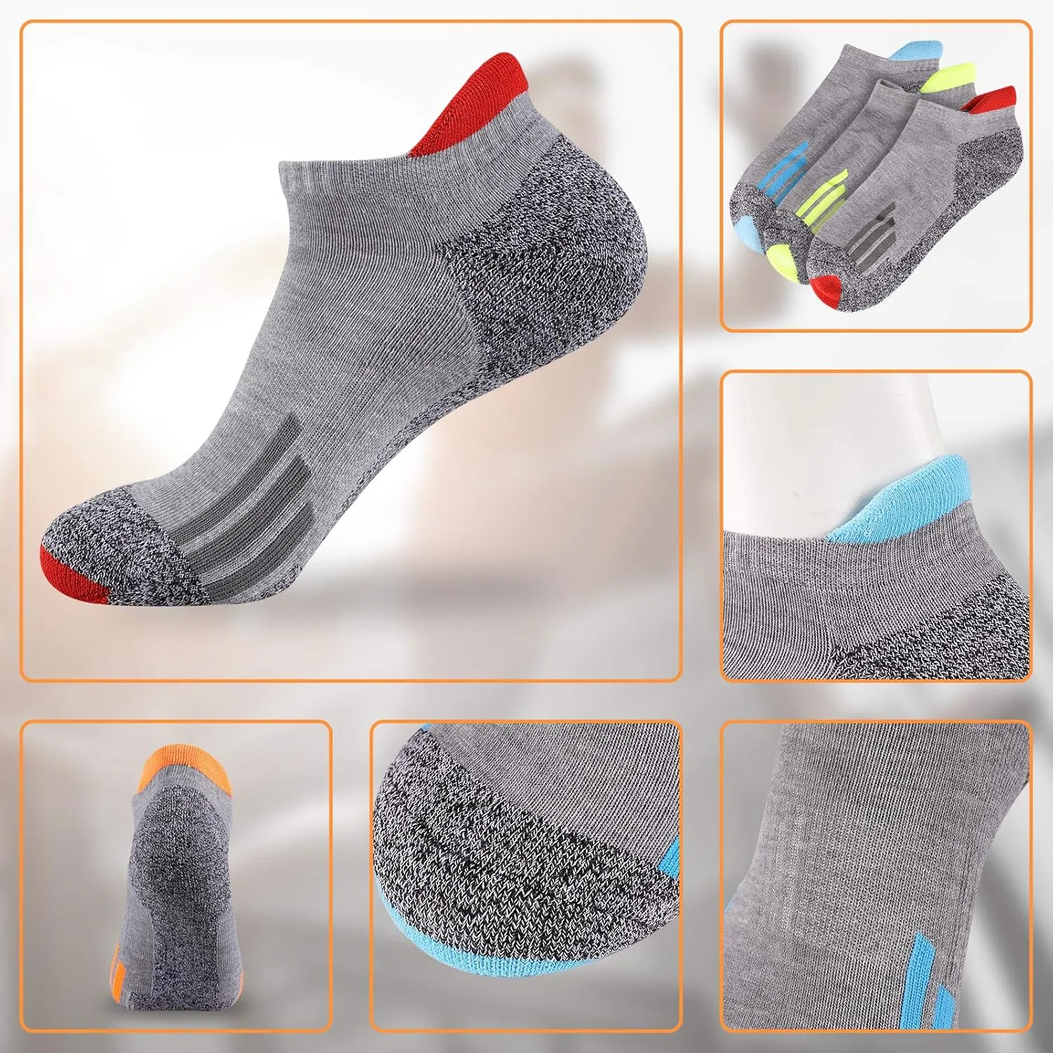JOYNÉE Mens Ankle Low Cut Athletic Tab Socks for Men Sport Comfort Cushion Sock 6 Pack