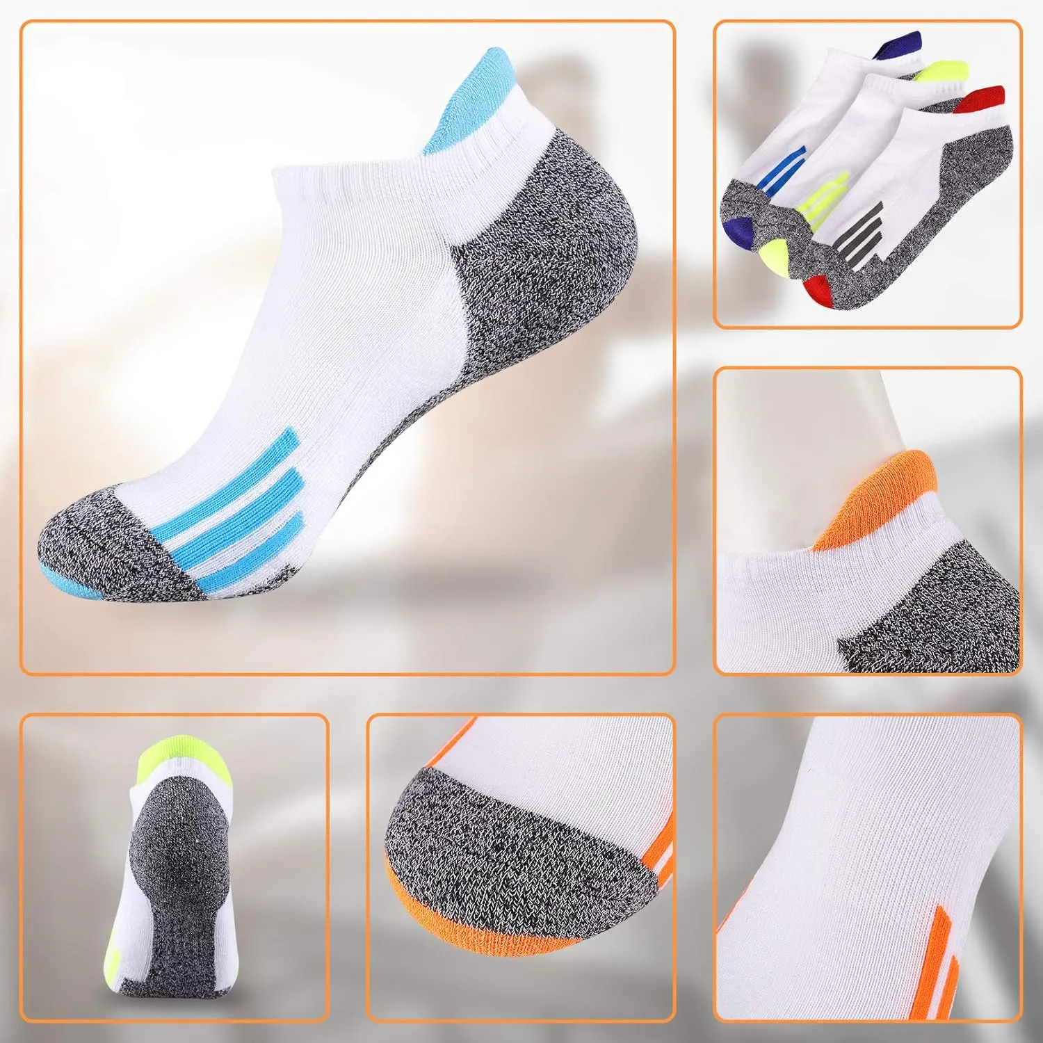 JOYNÉE Mens Ankle Low Cut Athletic Tab Socks for Men Sport Comfort Cushion Sock 6 Pack