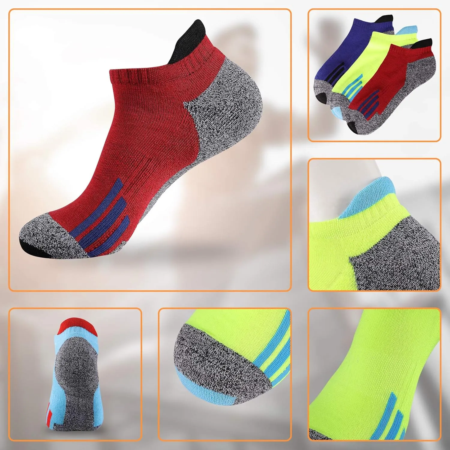 JOYNÉE Mens Ankle Low Cut Athletic Tab Socks for Men Sport Comfort Cushion Sock 6 Pack