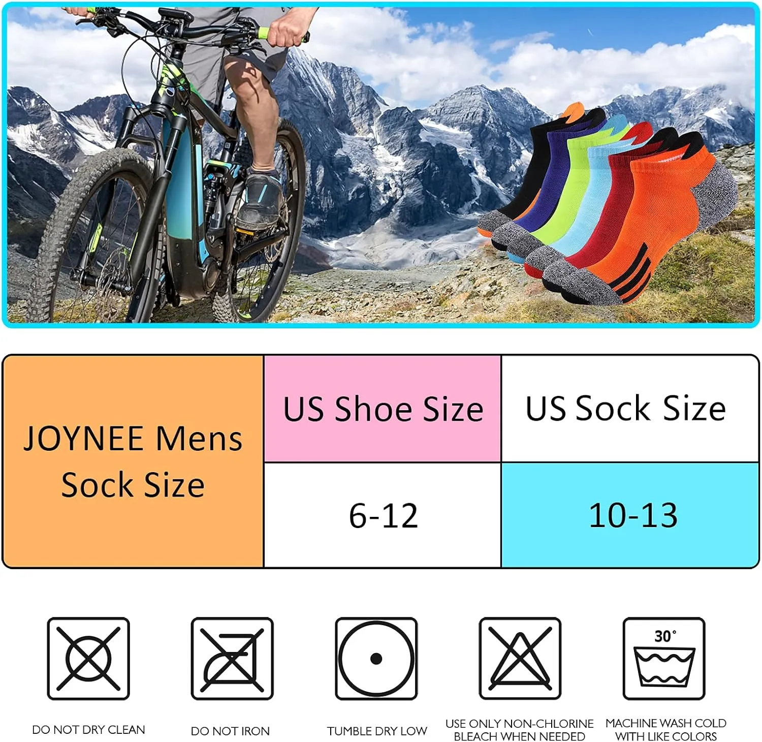 JOYNÉE Mens Ankle Low Cut Athletic Tab Socks for Men Sport Comfort Cushion Sock 6 Pack