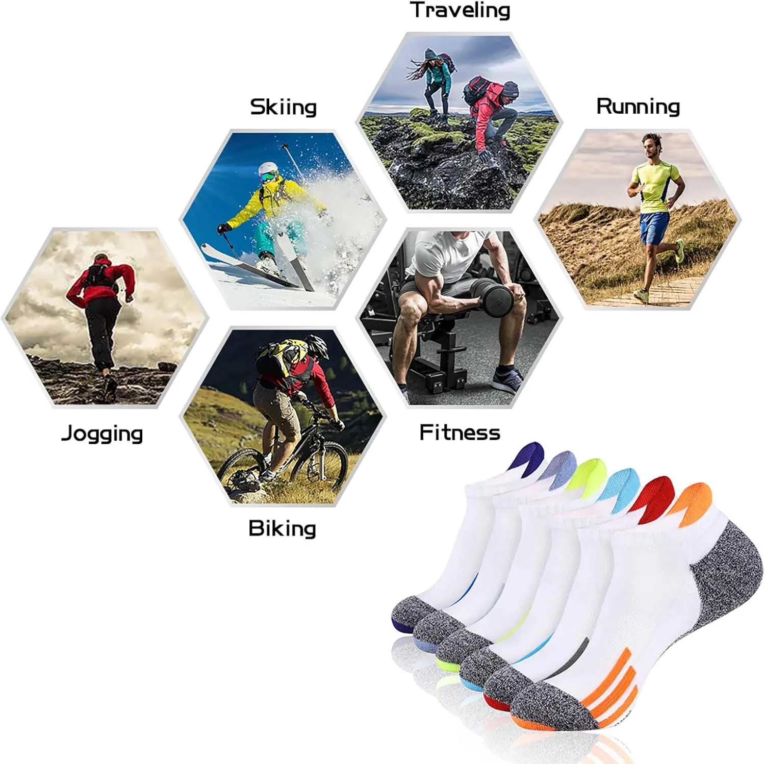 JOYNÉE Mens Ankle Low Cut Athletic Tab Socks for Men Sport Comfort Cushion Sock 6 Pack