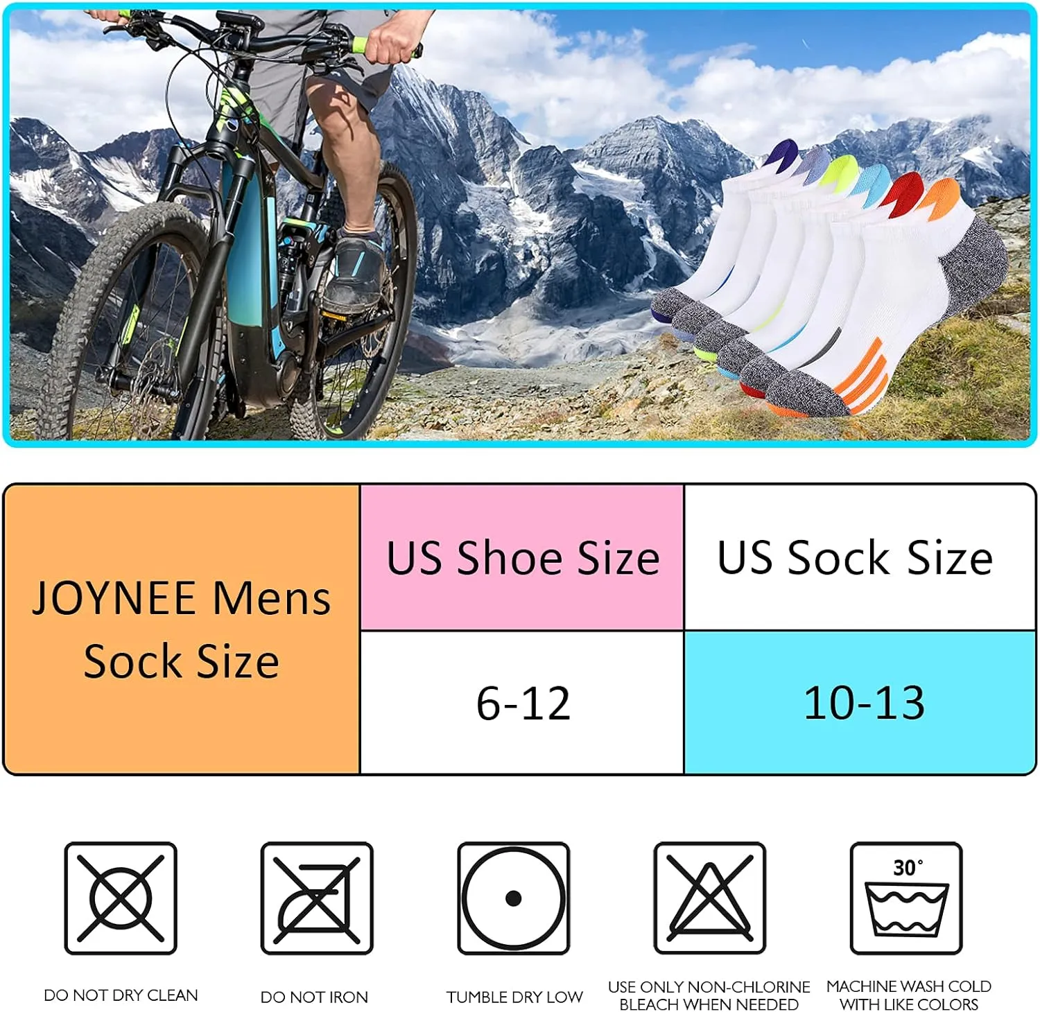 JOYNÉE Mens Ankle Low Cut Athletic Tab Socks for Men Sport Comfort Cushion Sock 6 Pack