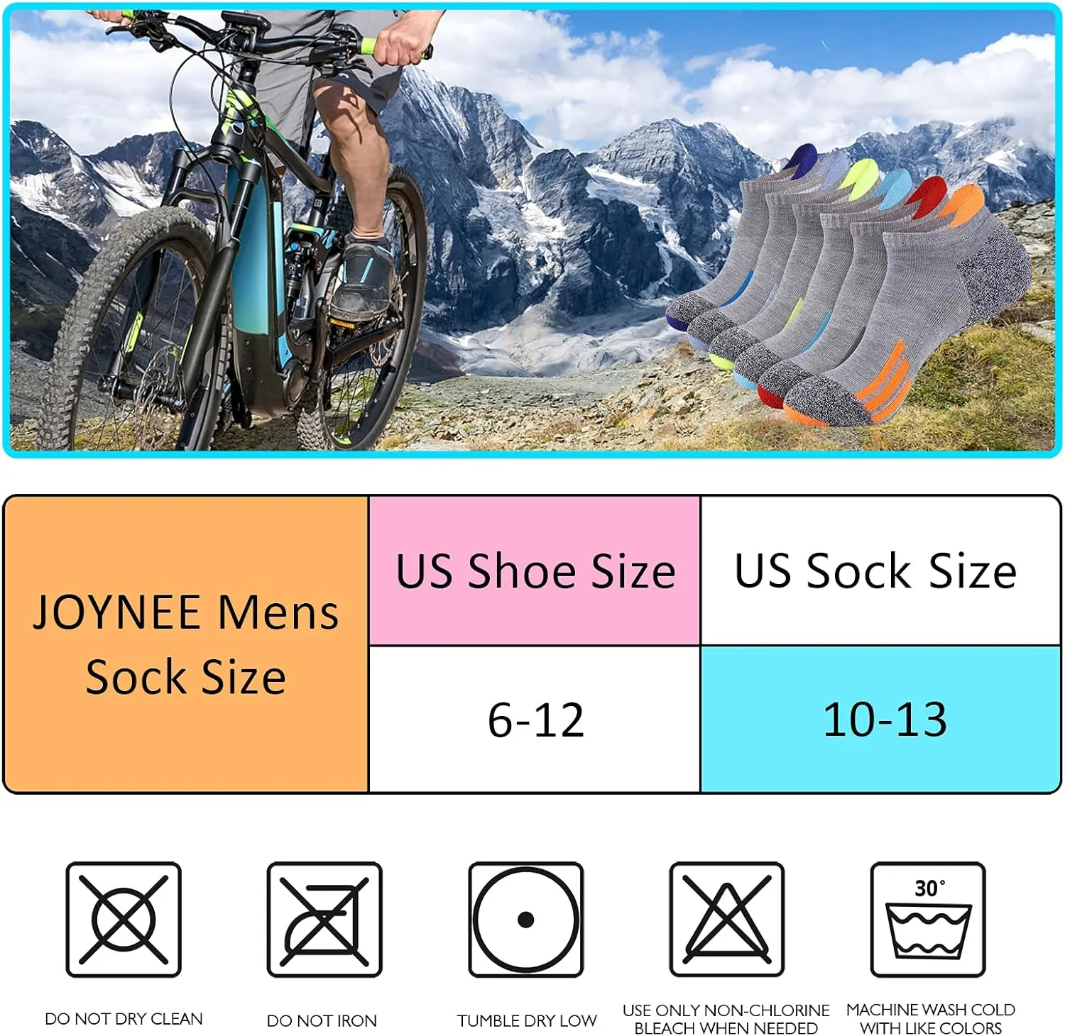 JOYNÉE Mens Ankle Low Cut Athletic Tab Socks for Men Sport Comfort Cushion Sock 6 Pack