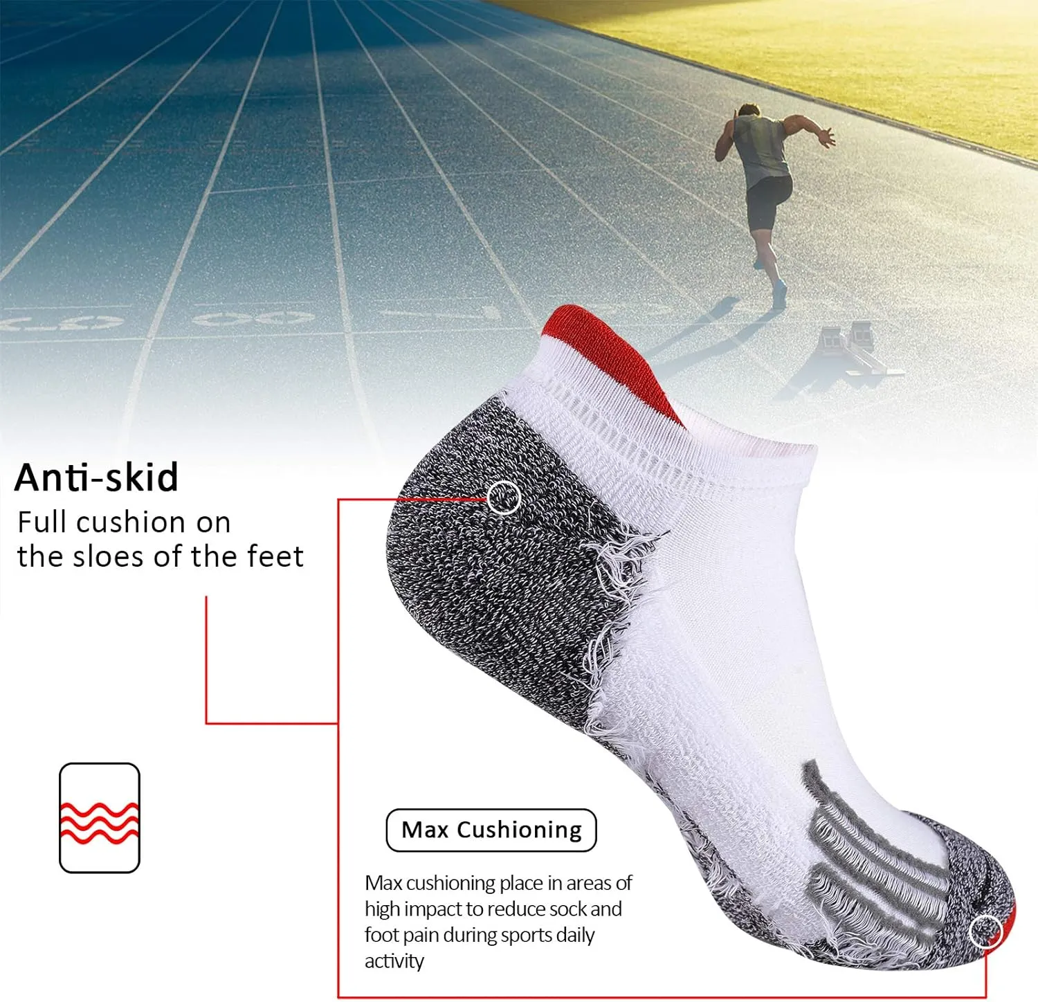 JOYNÉE Mens Ankle Low Cut Athletic Tab Socks for Men Sport Comfort Cushion Sock 6 Pack