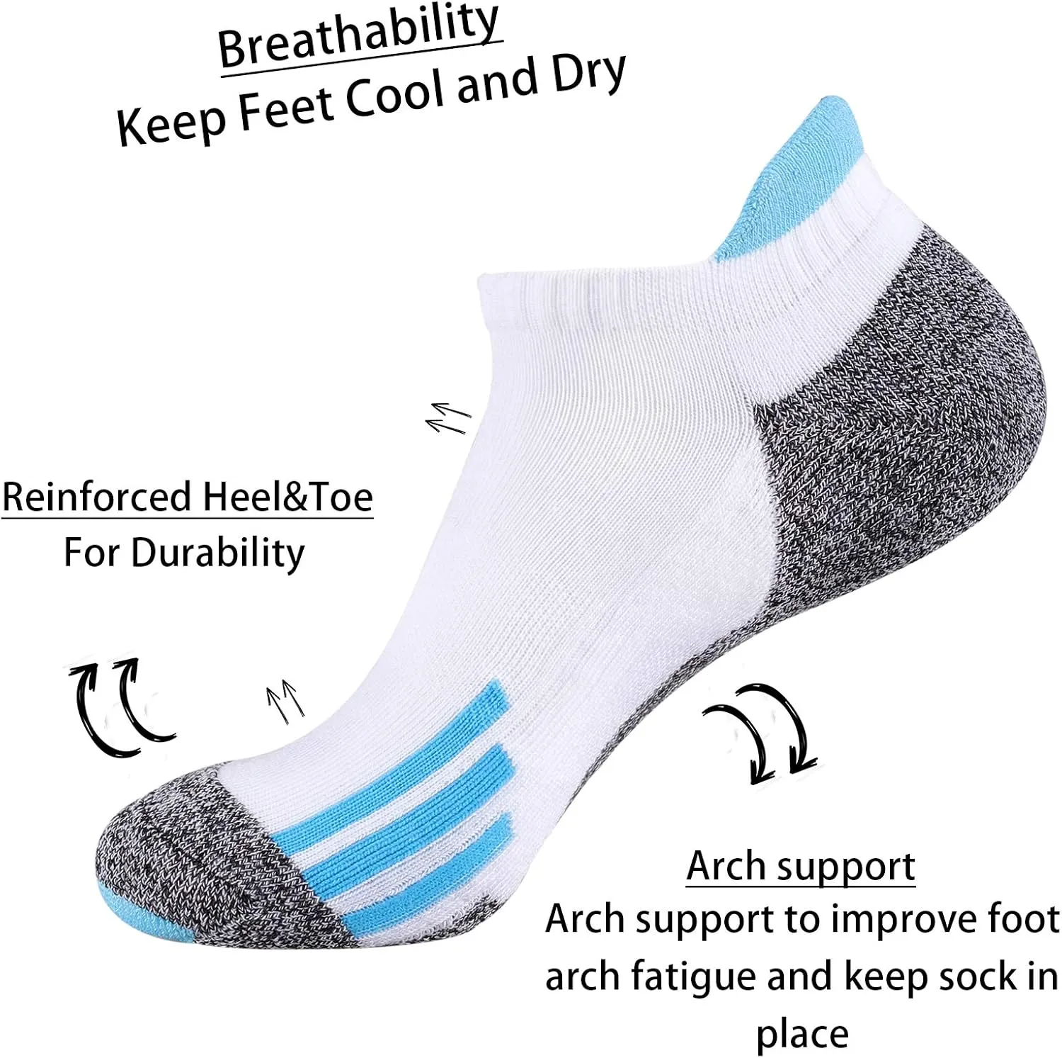 JOYNÉE Mens Ankle Low Cut Athletic Tab Socks for Men Sport Comfort Cushion Sock 6 Pack