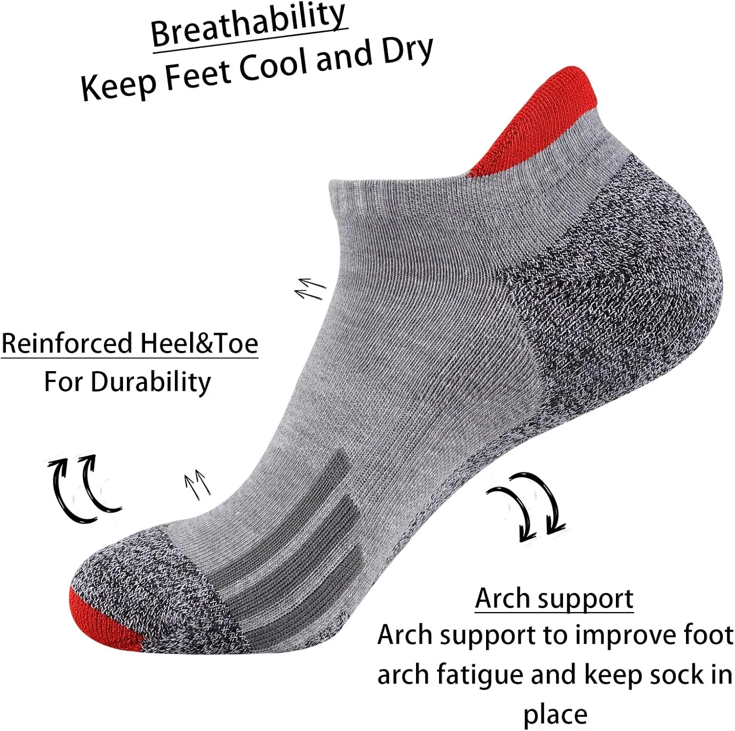 JOYNÉE Mens Ankle Low Cut Athletic Tab Socks for Men Sport Comfort Cushion Sock 6 Pack