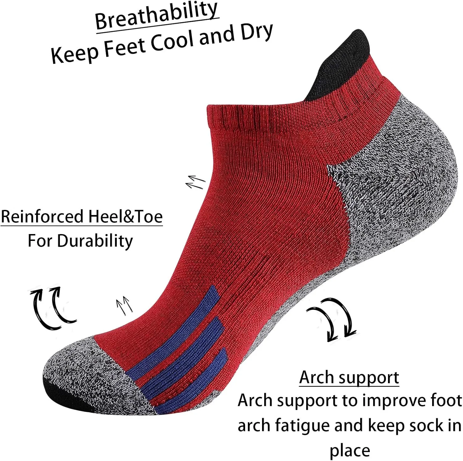 JOYNÉE Mens Ankle Low Cut Athletic Tab Socks for Men Sport Comfort Cushion Sock 6 Pack