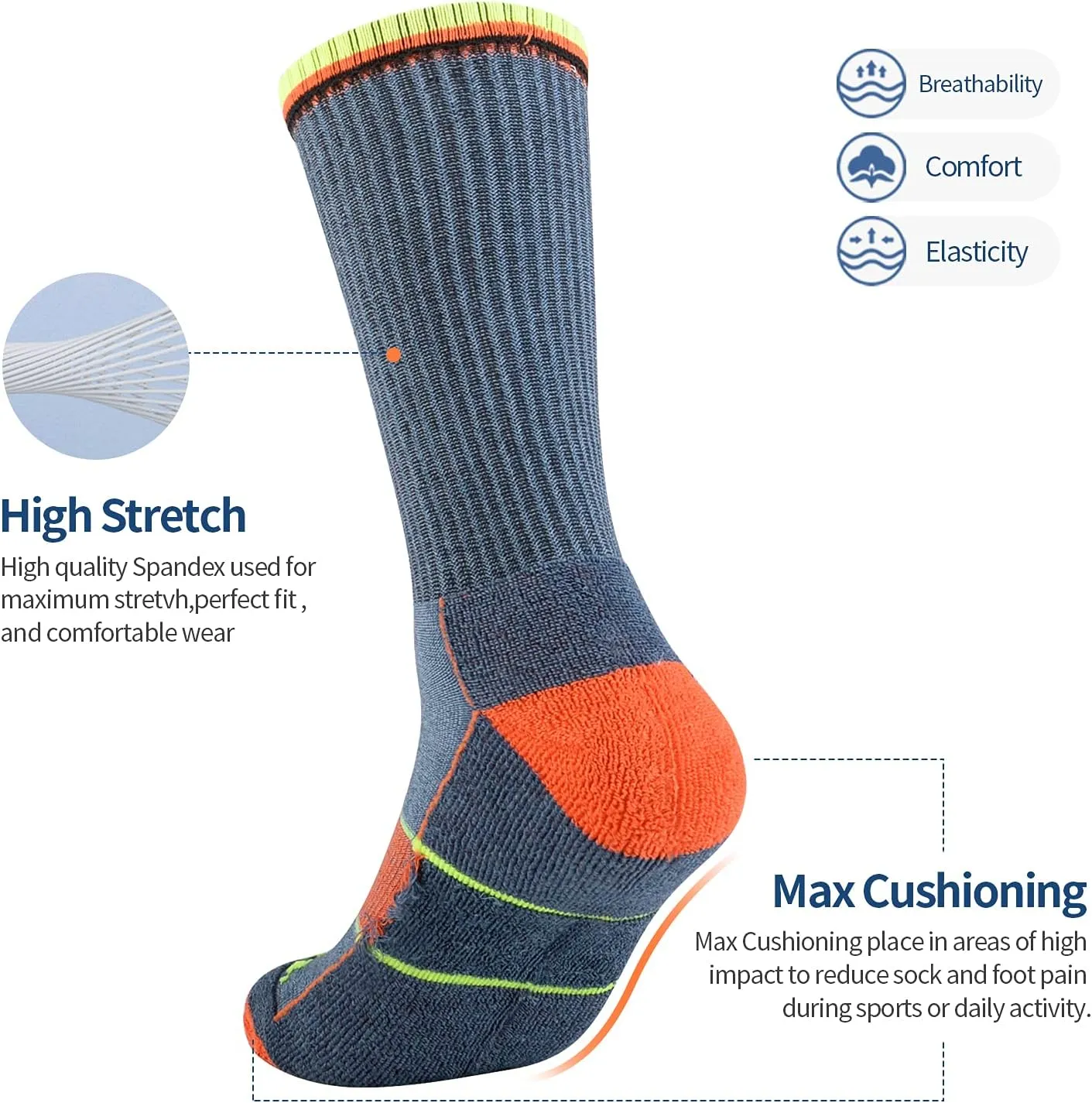 JOYNÉE Mens Crew Full Cushion Athletic Running Socks with Moisture Wicking Mid-Calf Casual Socks 6 Pack