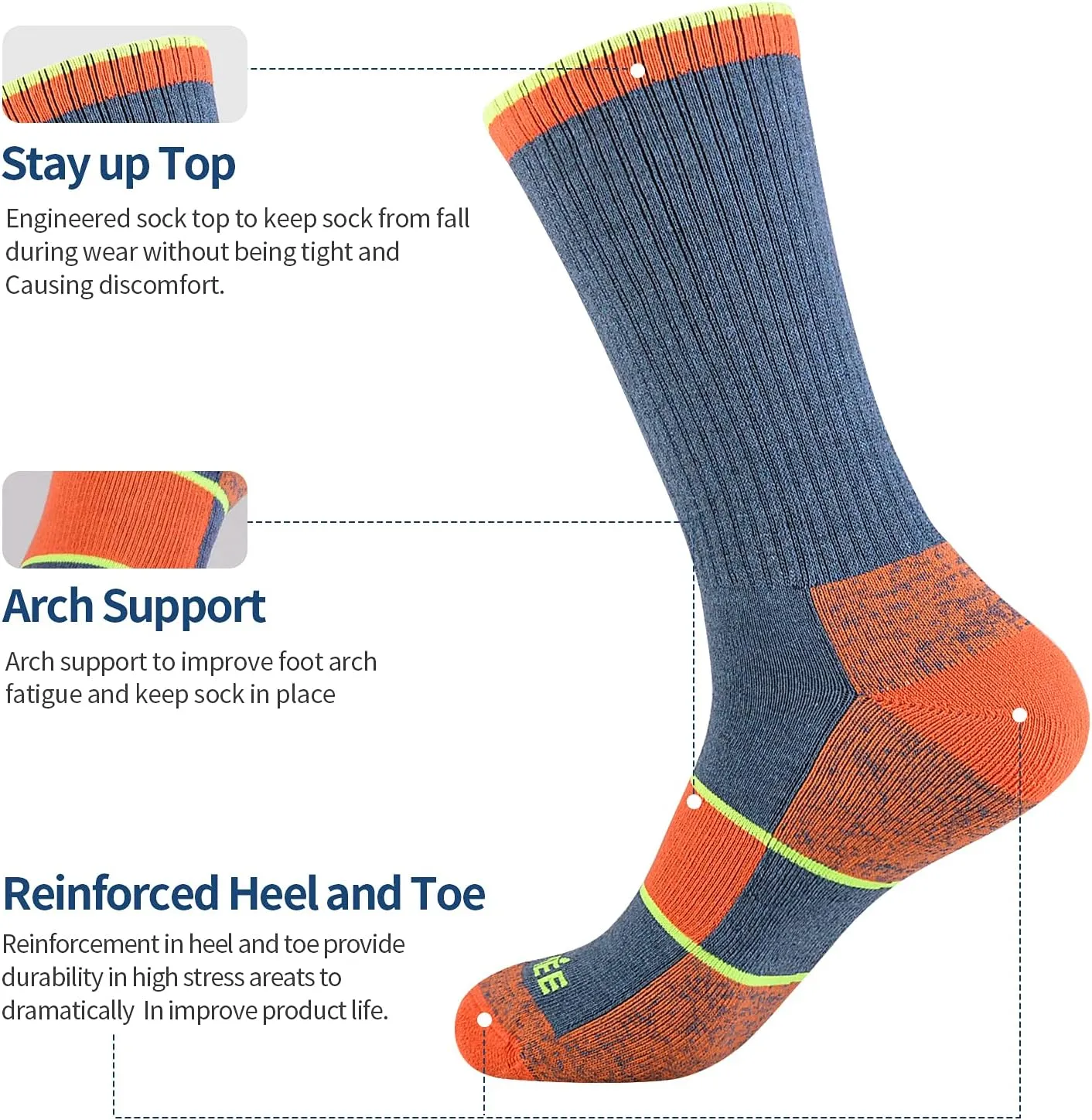 JOYNÉE Mens Crew Full Cushion Athletic Running Socks with Moisture Wicking Mid-Calf Casual Socks 6 Pack