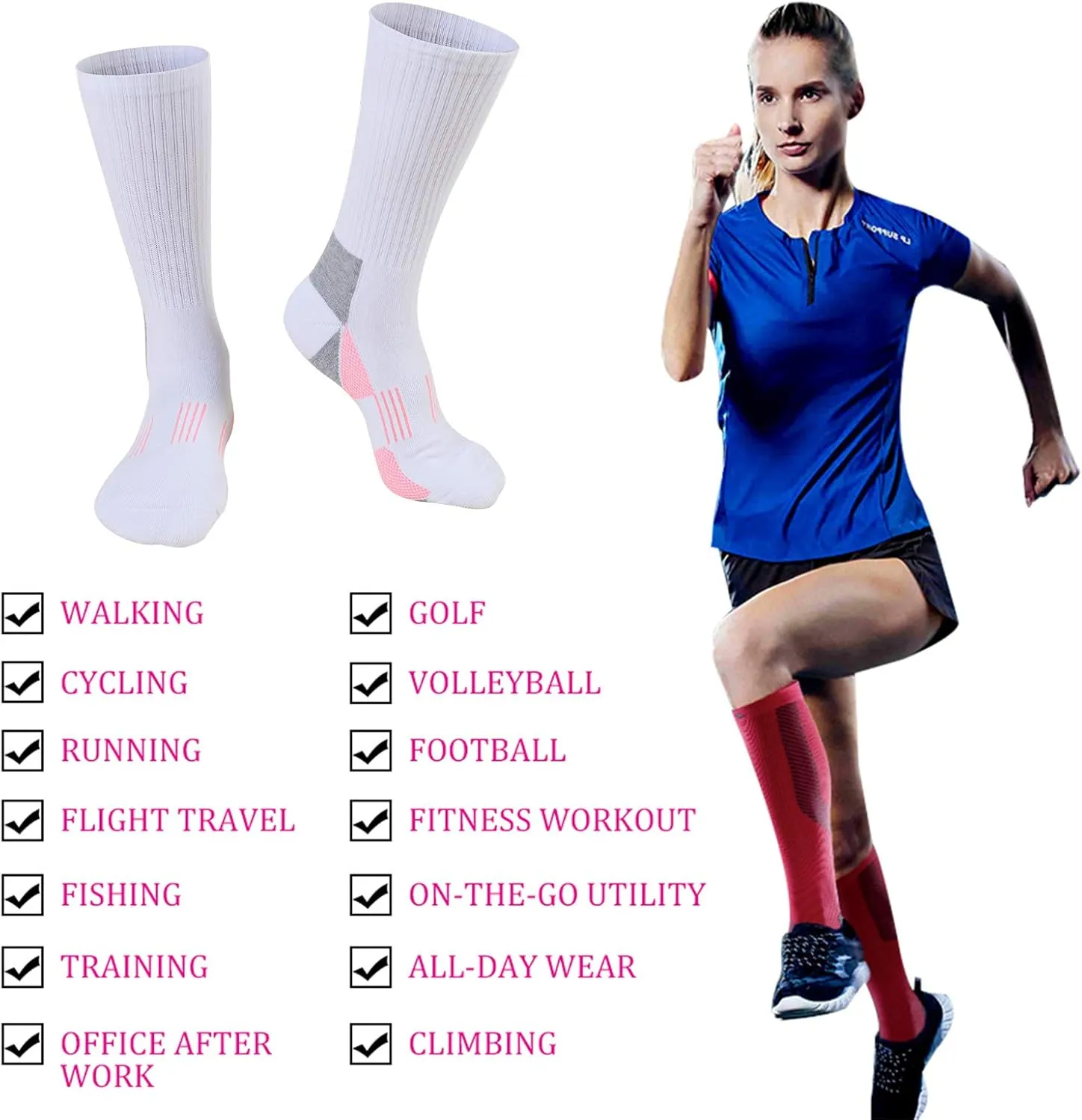 JOYNÉE Womens-Crew-Athletic-Socks Cushion Running Socks with Moisture Wicking for Sports and Daily Wear 6 Pairs