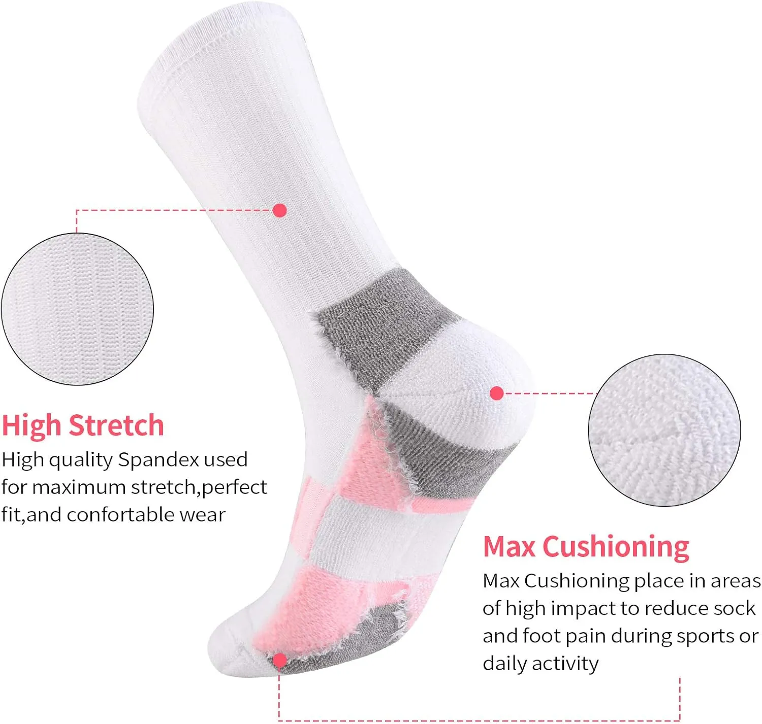 JOYNÉE Womens-Crew-Athletic-Socks Cushion Running Socks with Moisture Wicking for Sports and Daily Wear 6 Pairs