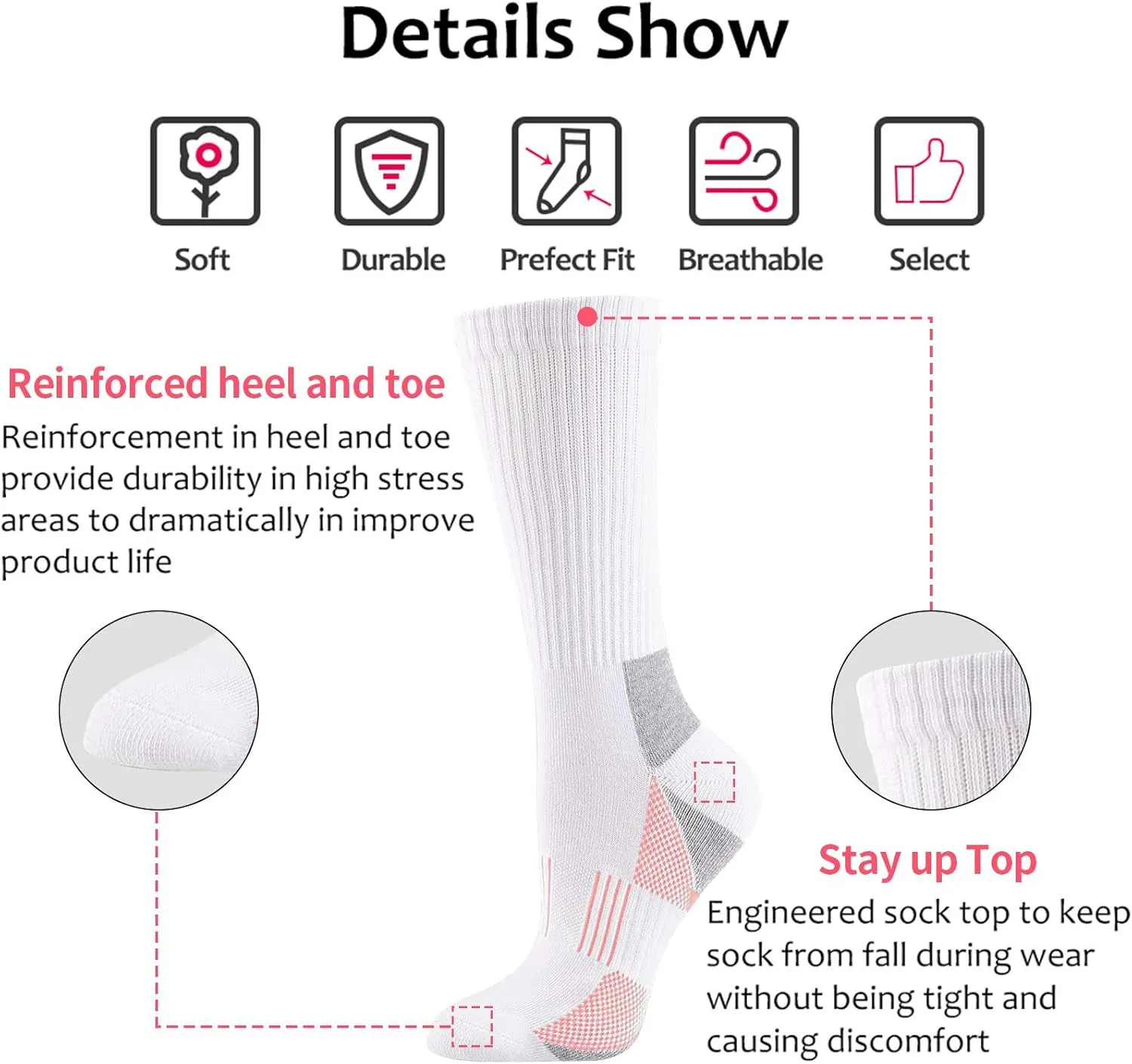 JOYNÉE Womens-Crew-Athletic-Socks Cushion Running Socks with Moisture Wicking for Sports and Daily Wear 6 Pairs