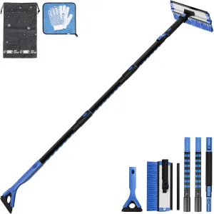 JOYTUTUS 61.3″ Ice Scraper and Long Handle Snow Brush, 270° Pivoting Extendable Car Snow Scraper Brush for Car Windshield, Telescoping Ice Scraper, Snow Remover for Cars, Trucks, SUV (Blue)