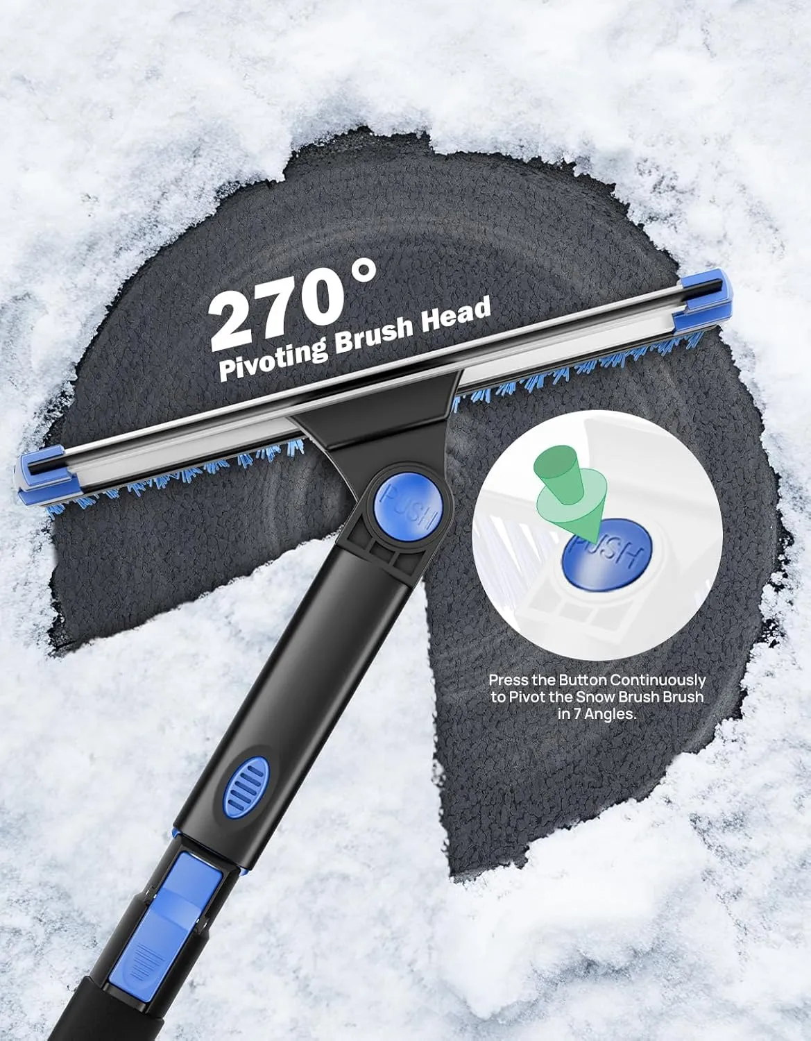 JOYTUTUS 61.3″ Ice Scraper and Long Handle Snow Brush, 270° Pivoting Extendable Car Snow Scraper Brush for Car Windshield, Telescoping Ice Scraper, Snow Remover for Cars, Trucks, SUV (Blue)