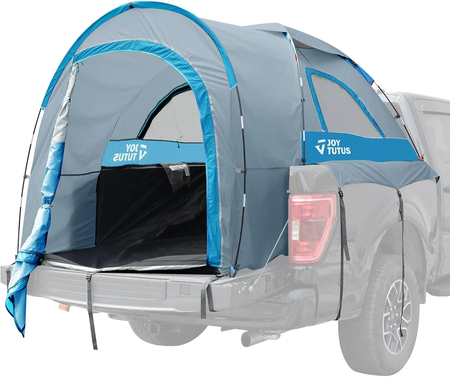 JOYTUTUS Truck Tent with Rainfly 5.0Ft, Straight Spacious Truck Bed Tent with Sky View Mesh, Waterproof PU2000mm Double Layer for 2 Person, Gray Blue