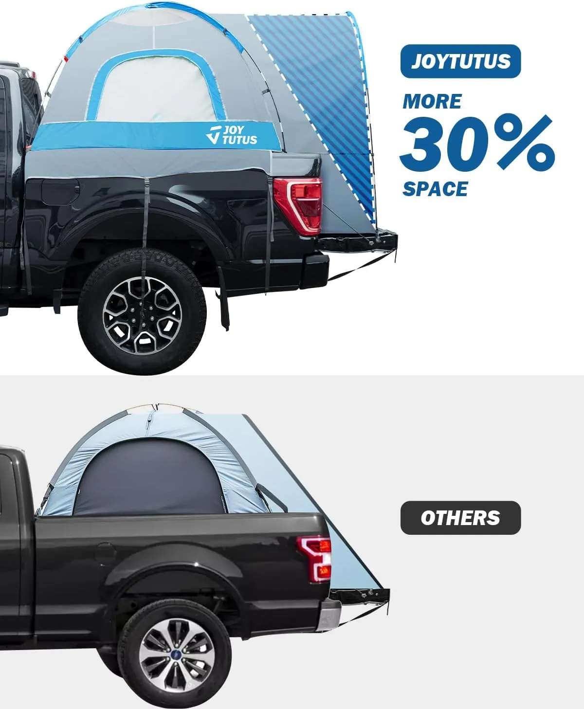 JOYTUTUS Truck Tent with Rainfly 5.0Ft, Straight Spacious Truck Bed Tent with Sky View Mesh, Waterproof PU2000mm Double Layer for 2 Person, Gray Blue