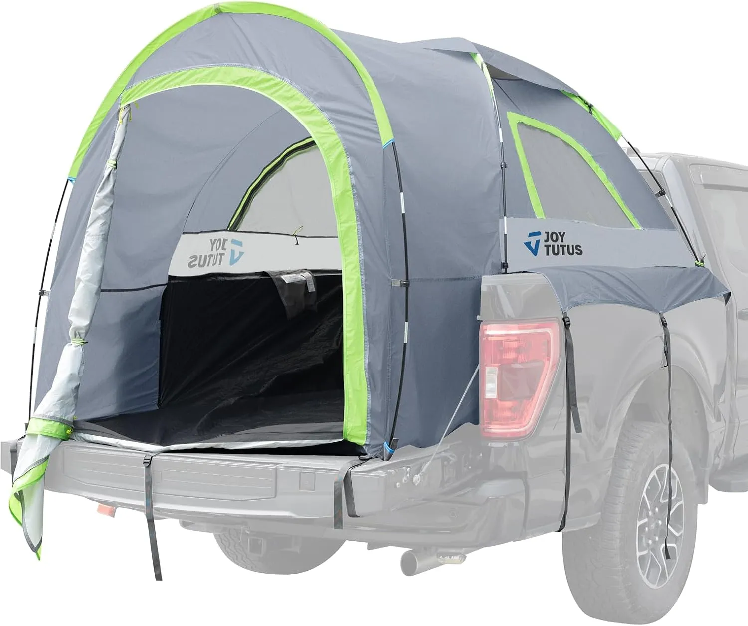 JOYTUTUS Truck Tent with Rainfly 5.0Ft, Straight Spacious Truck Bed Tent with Sky View Mesh, Waterproof PU2000mm Double Layer for 2 Person, Gray Green