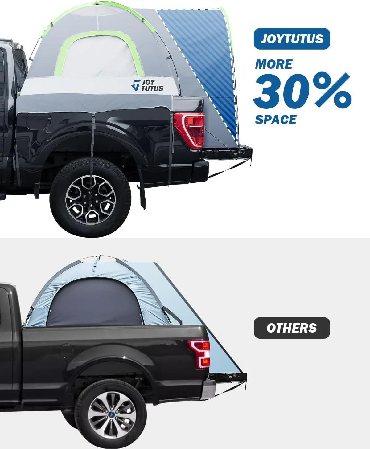 JOYTUTUS Truck Tent with Rainfly 5.0Ft, Straight Spacious Truck Bed Tent with Sky View Mesh, Waterproof PU2000mm Double Layer for 2 Person, Gray Green