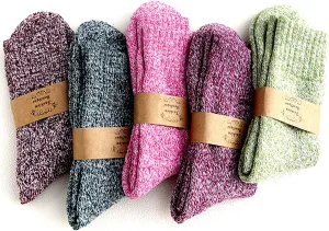 JUNAN 5Pairs Ladies thermal Winter socks, Womens Thick Knitting Warm & comfy Wool Crew Vintage Style Sock