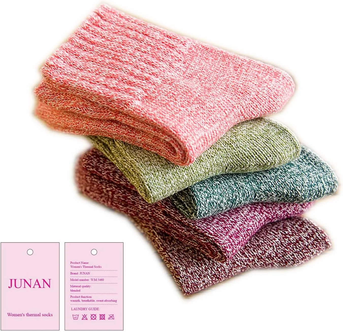 JUNAN 5Pairs Ladies thermal Winter socks, Womens Thick Knitting Warm & comfy Wool Crew Vintage Style Sock