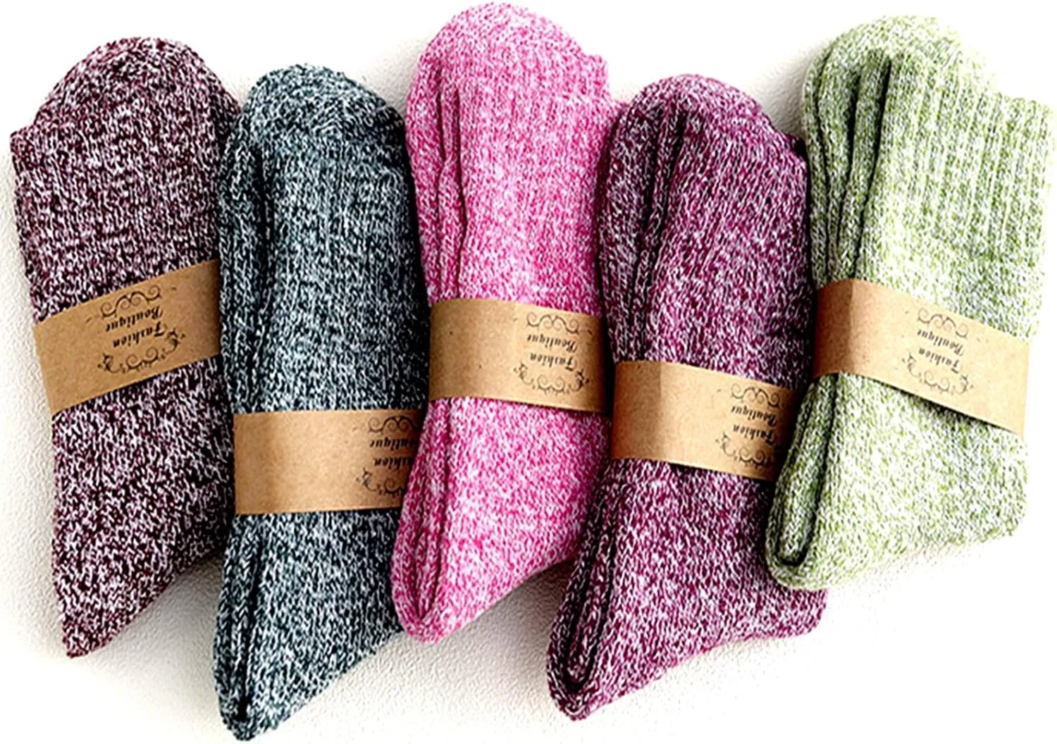 JUNAN 5Pairs Ladies thermal Winter socks, Womens Thick Knitting Warm & comfy Wool Crew Vintage Style Sock