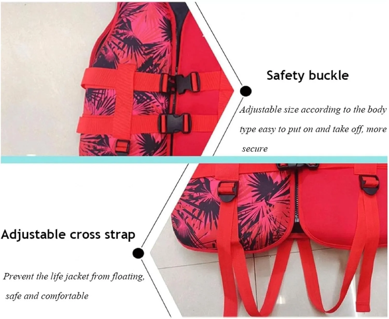 Kayaking Vest with Leg Straps, Zipper and Adjustable Belt, High Buoyancy Swim Vest for Movement Over Water