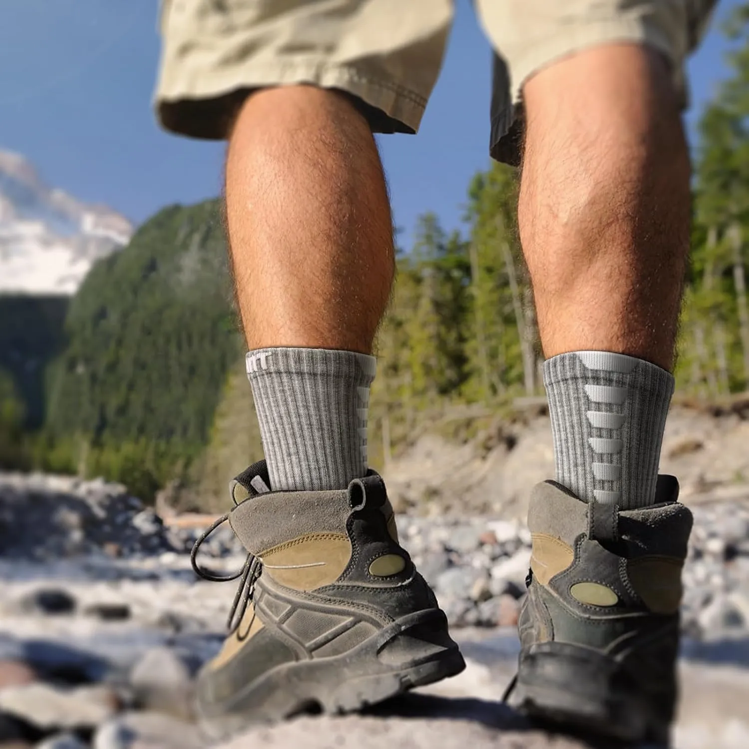 KEMISANT Men Socks, Athletic Running Socks Compression Wicking For Men Sports Hiking Fishing Cushioned Sole Arch Support