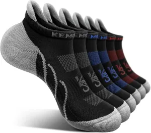 KEMISANT Mens Running Socks 6 Pairs-Athletic Compression Ankle Socks Cushioned for Men Walking-Arch Compression Support