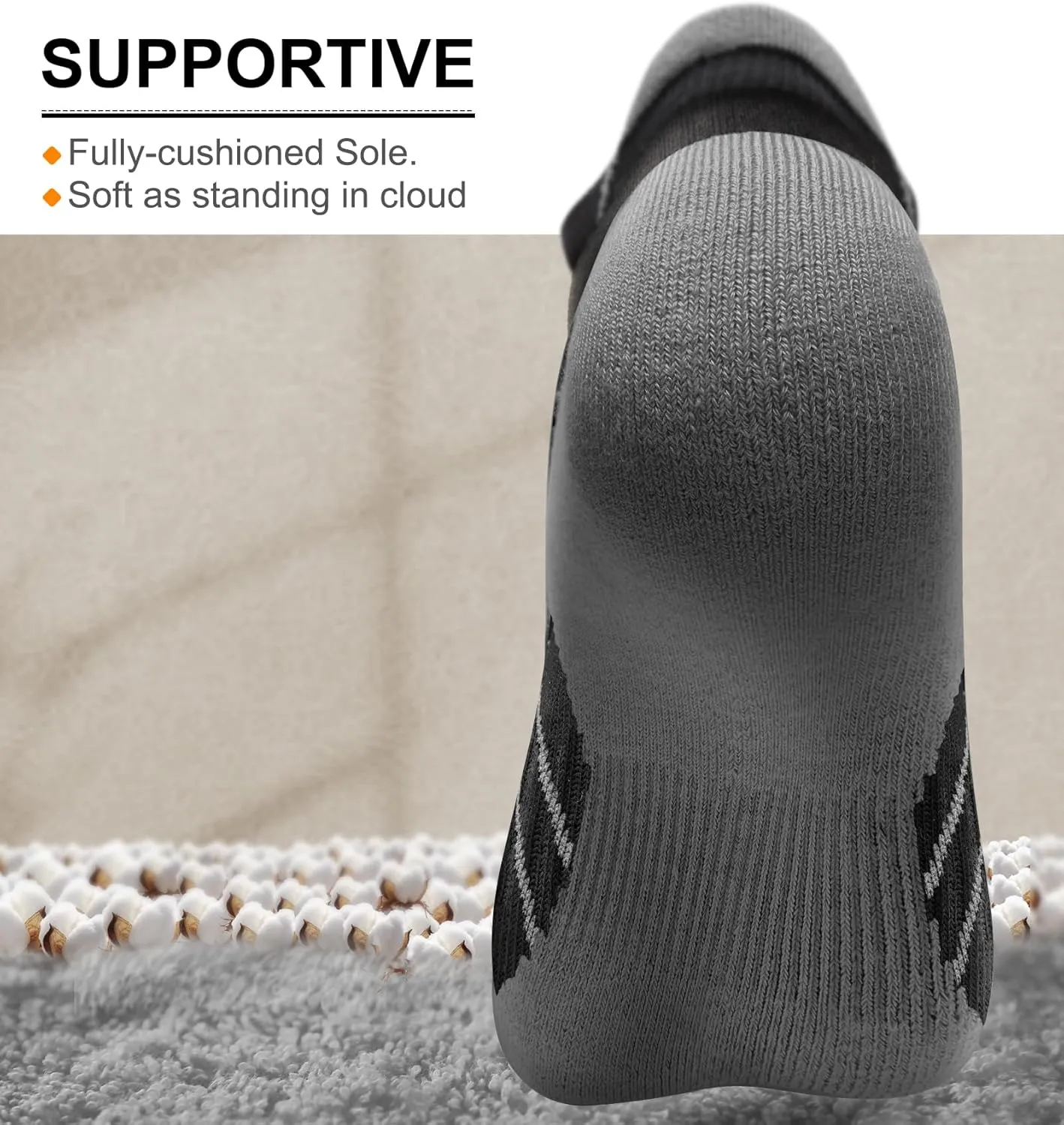 KEMISANT Mens Running Socks 6 Pairs-Athletic Compression Ankle Socks Cushioned for Men Walking-Arch Compression Support