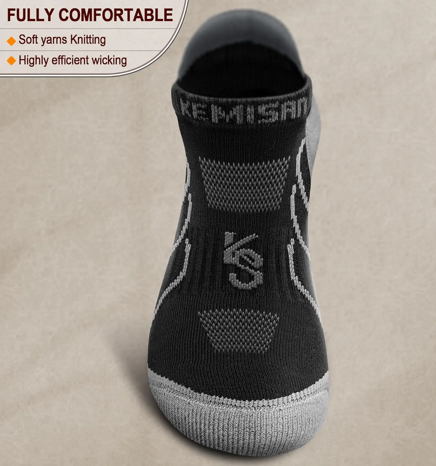 KEMISANT Mens Running Socks 6 Pairs-Athletic Compression Ankle Socks Cushioned for Men Walking-Arch Compression Support