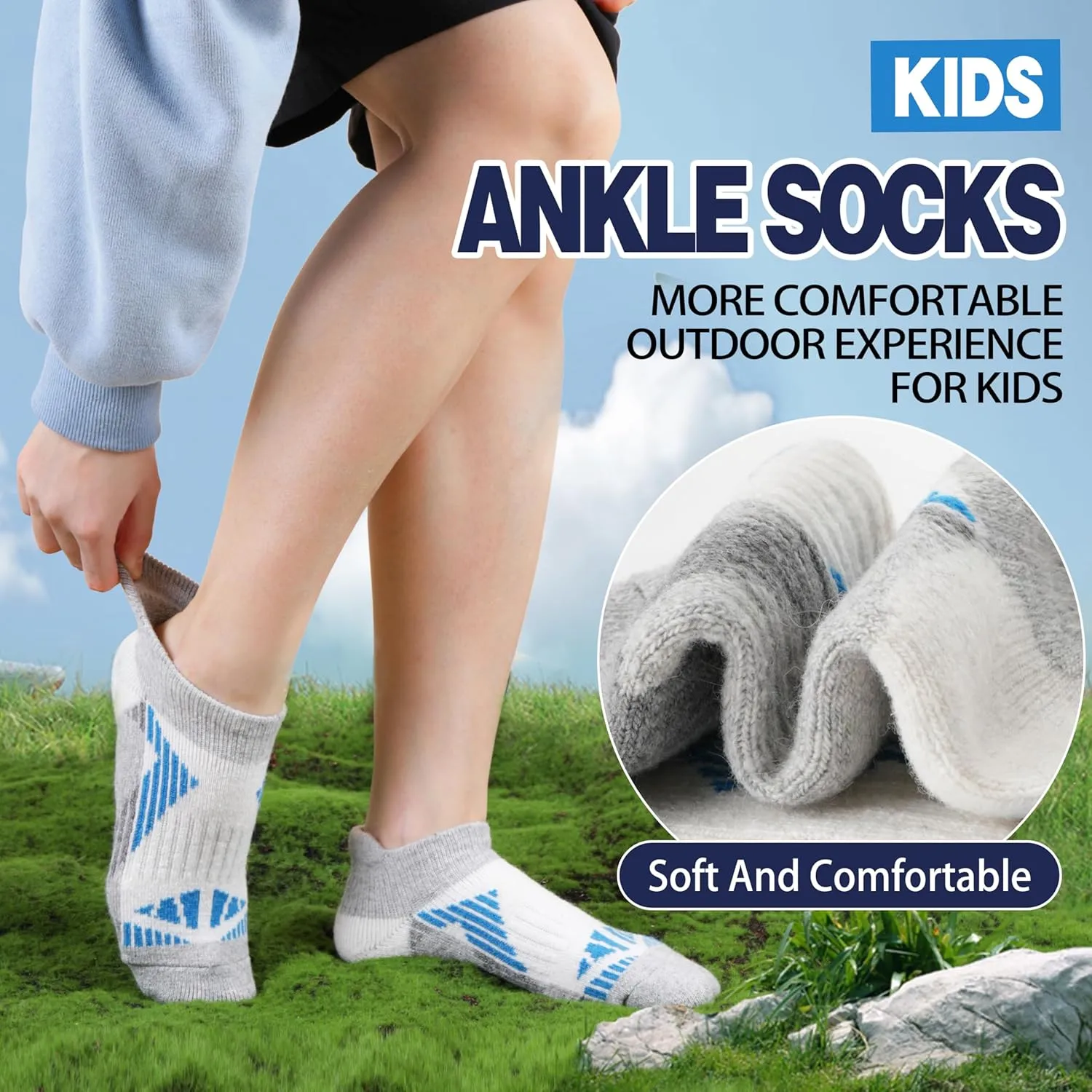 Kids Merino Wool Ankle Hiking Athletic Running Socks Girls Boys Teens Thermal Winter Cozy Warm Thick No Show Socks 6 Pairs