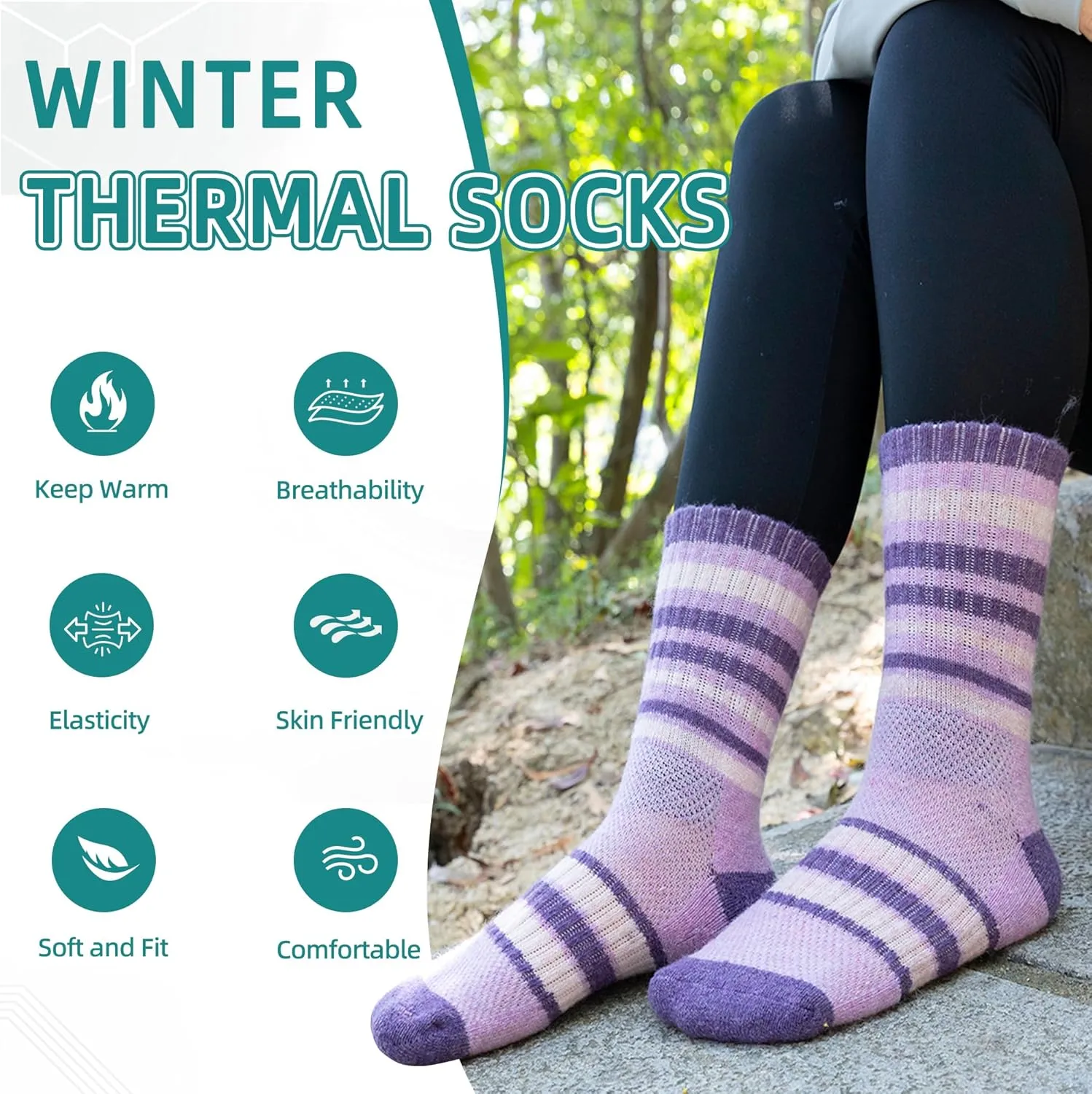 Kids Merino Wool Hiking Socks Toddlers Boys Girls Thermal Warm Winter Cushion Moisture Wicking Crew Boot Socks 6 Pairs