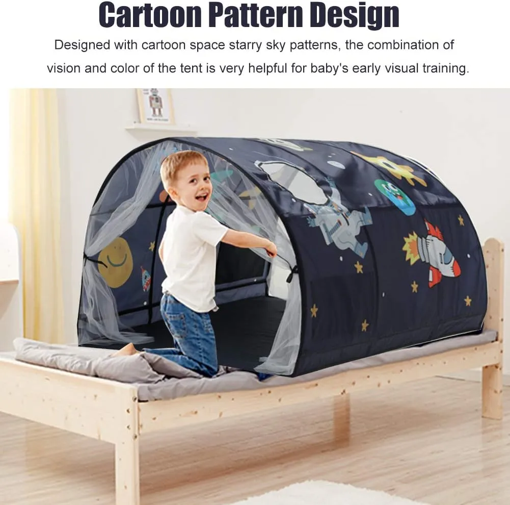Kids Tent, Boys Girls Play Tents Bed Tents, Portable Baby Toddlers Sleeping Tent with Double Net Curtain for Bedroom Decor Indoor Games (Blue)