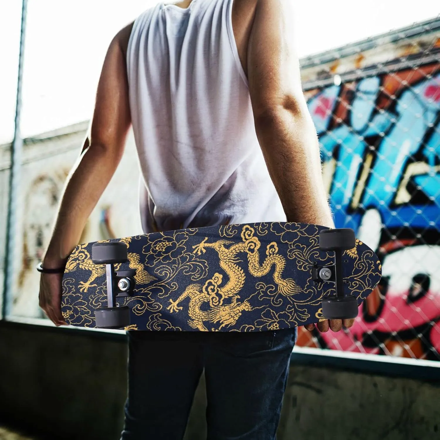Kigai Chinese Tattoo Gold Dragon Skateboard Grip Tape Deck Sandpaper for Rollerboard 10" x 44"