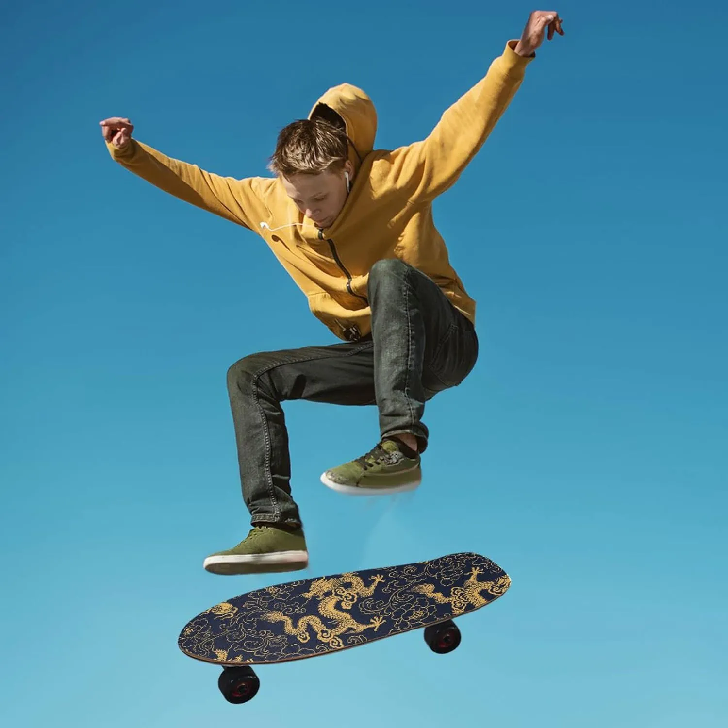 Kigai Chinese Tattoo Gold Dragon Skateboard Grip Tape Deck Sandpaper for Rollerboard 10" x 44"