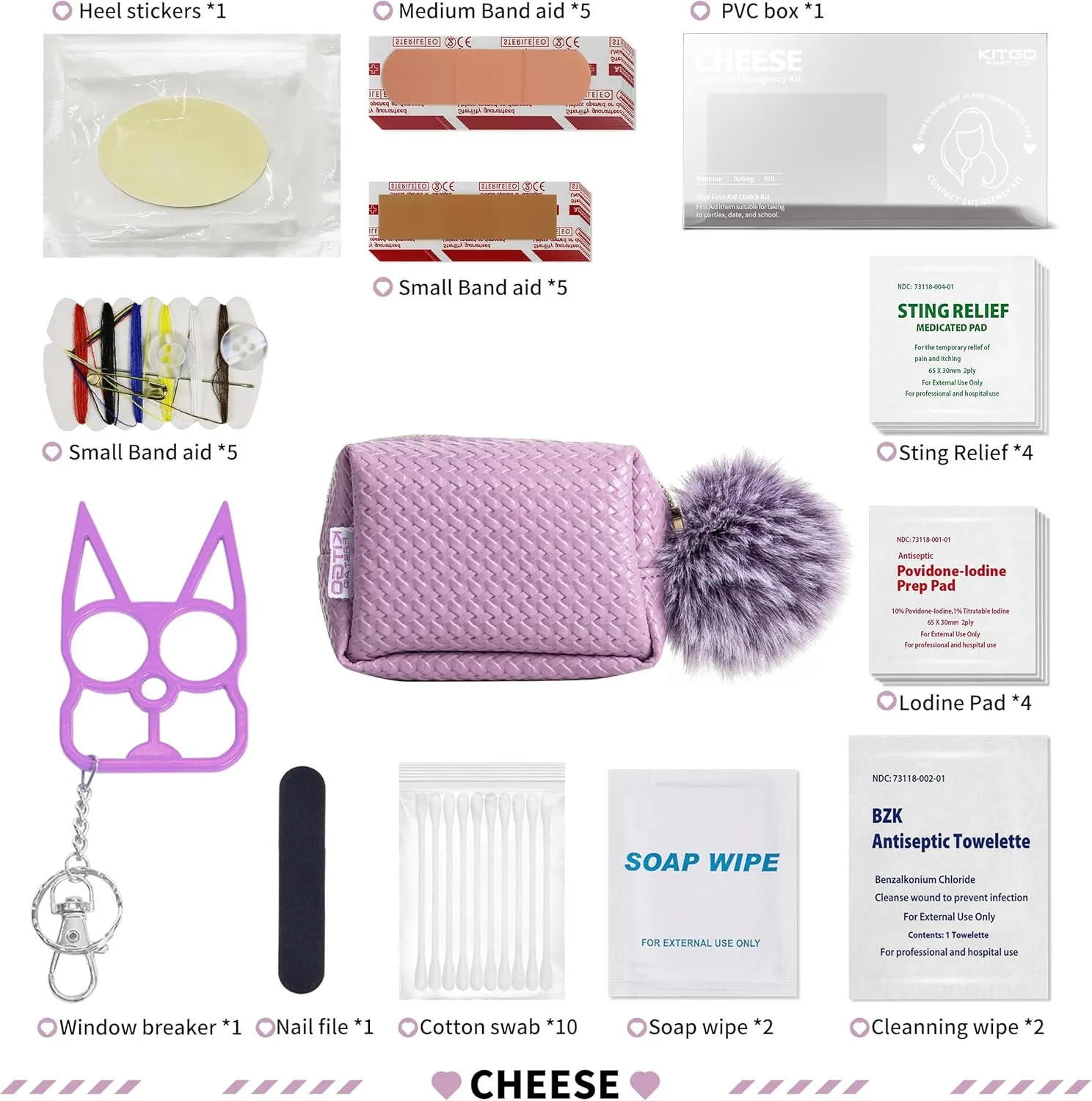 Kitgo Mini First Aid Emergency Clutch Kit -Mother Day Gift Compact Safety Pouch Party Bag with 27 Essential Items for Girl Lady Mother Wife Nurse for Girl Lady Mother Wife Nurse