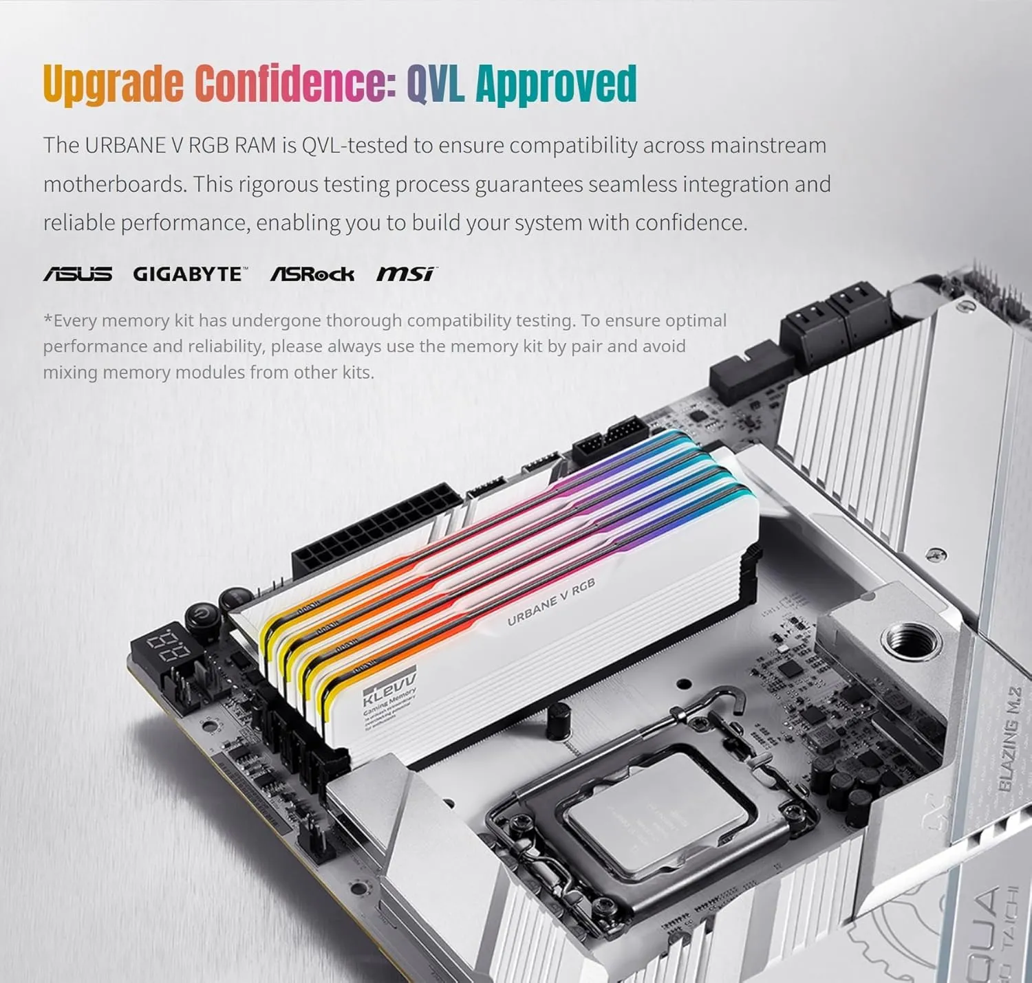 KLEVV Urbane V RGB DDR5 32GB (2x16GB) 6000MHz CL30 A-DIE 1.35V Gaming Desktop Ram Memory SK Hynix Chip XMP 3.0 / AMD Expo Ready (KD5AGUA80-60A300M)