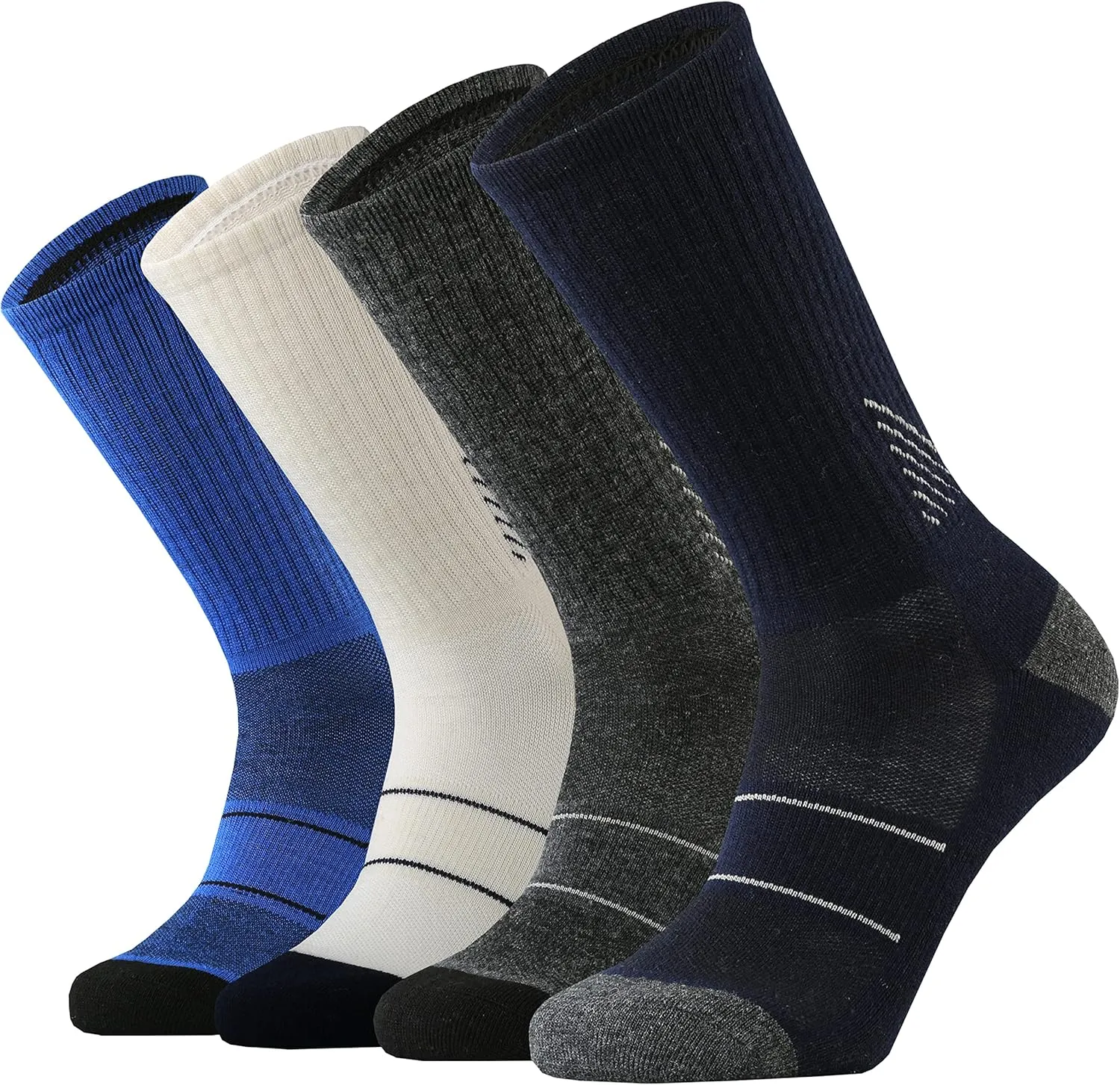 KMM Men's Merino Wool Cushion Crew Socks Moisture Wicking Control Medium Weight Warm for Outdoor Hiking Hike Trail Cycling