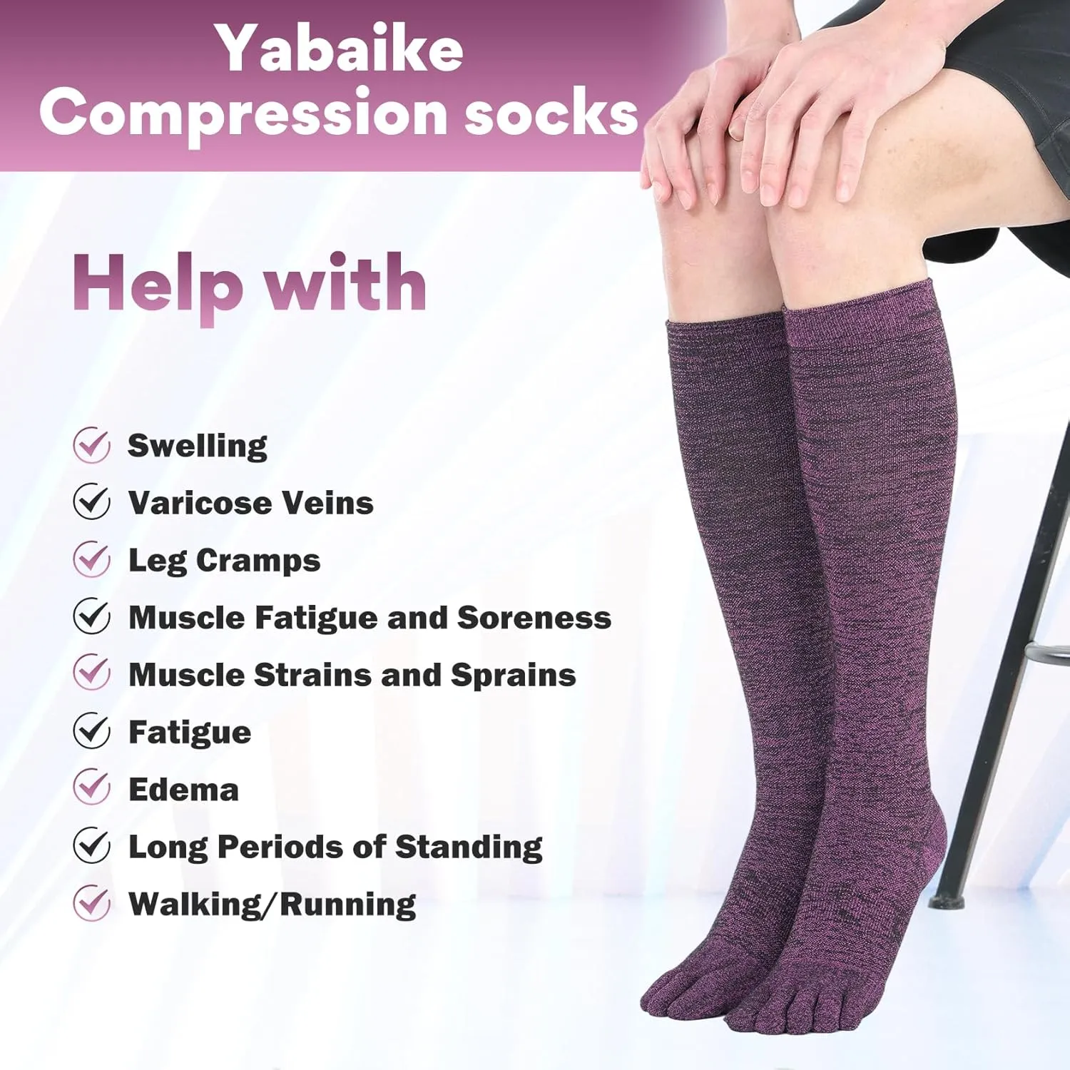 Knee High Compression Socks Coolmax Toe Socks Moisture Wicking Graduated Support for Running,Travel,Flight