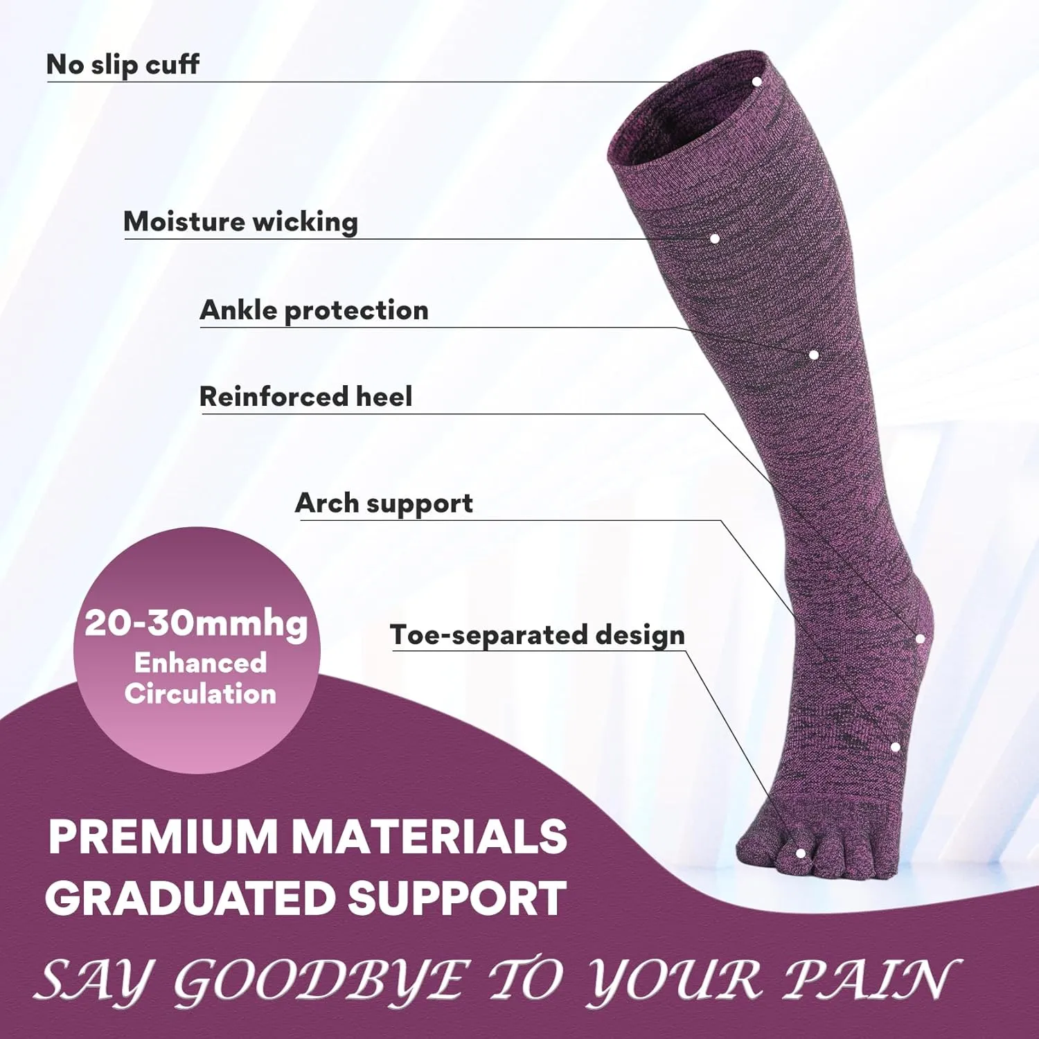 Knee High Compression Socks Coolmax Toe Socks Moisture Wicking Graduated Support for Running,Travel,Flight