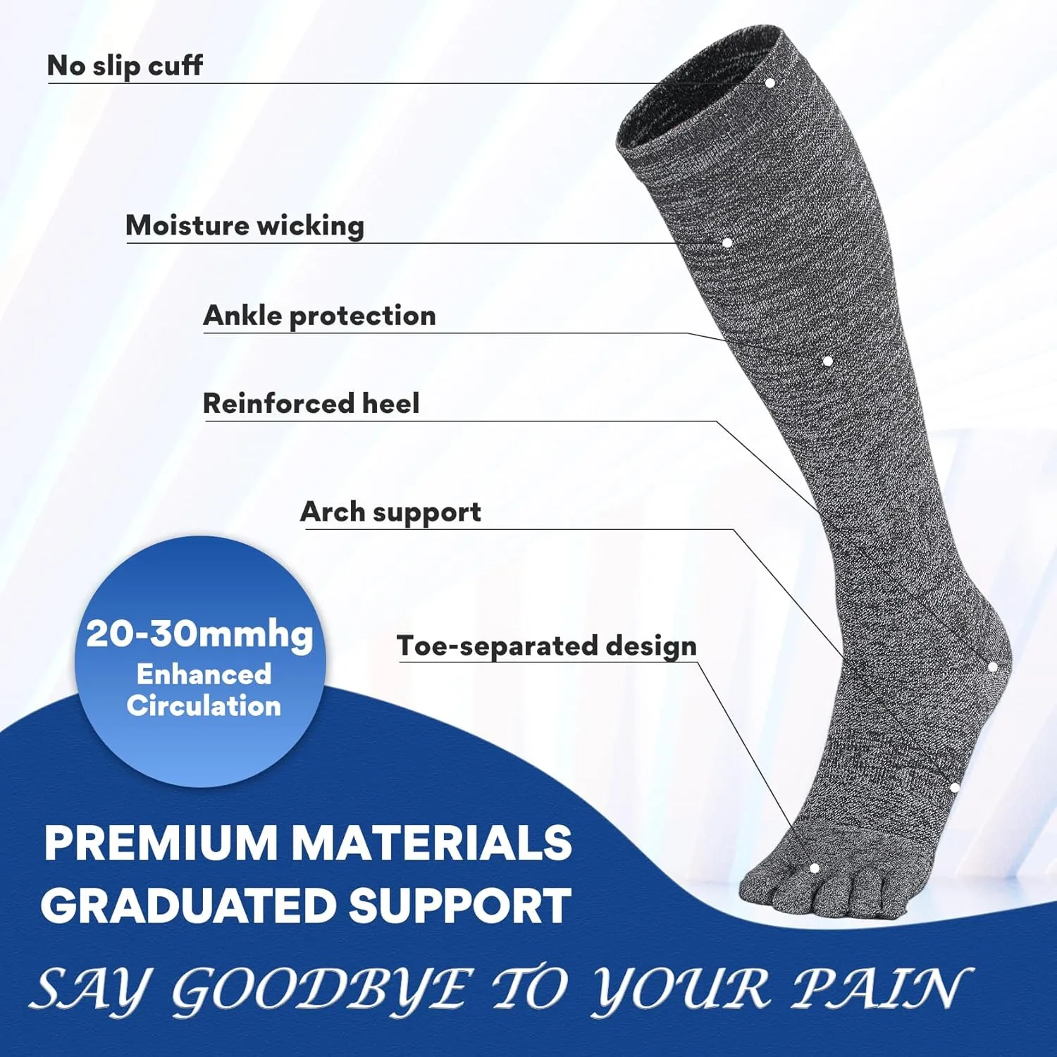 Knee High Compression Socks Coolmax Toe Socks Moisture Wicking Graduated Support for Running,Travel,Flight