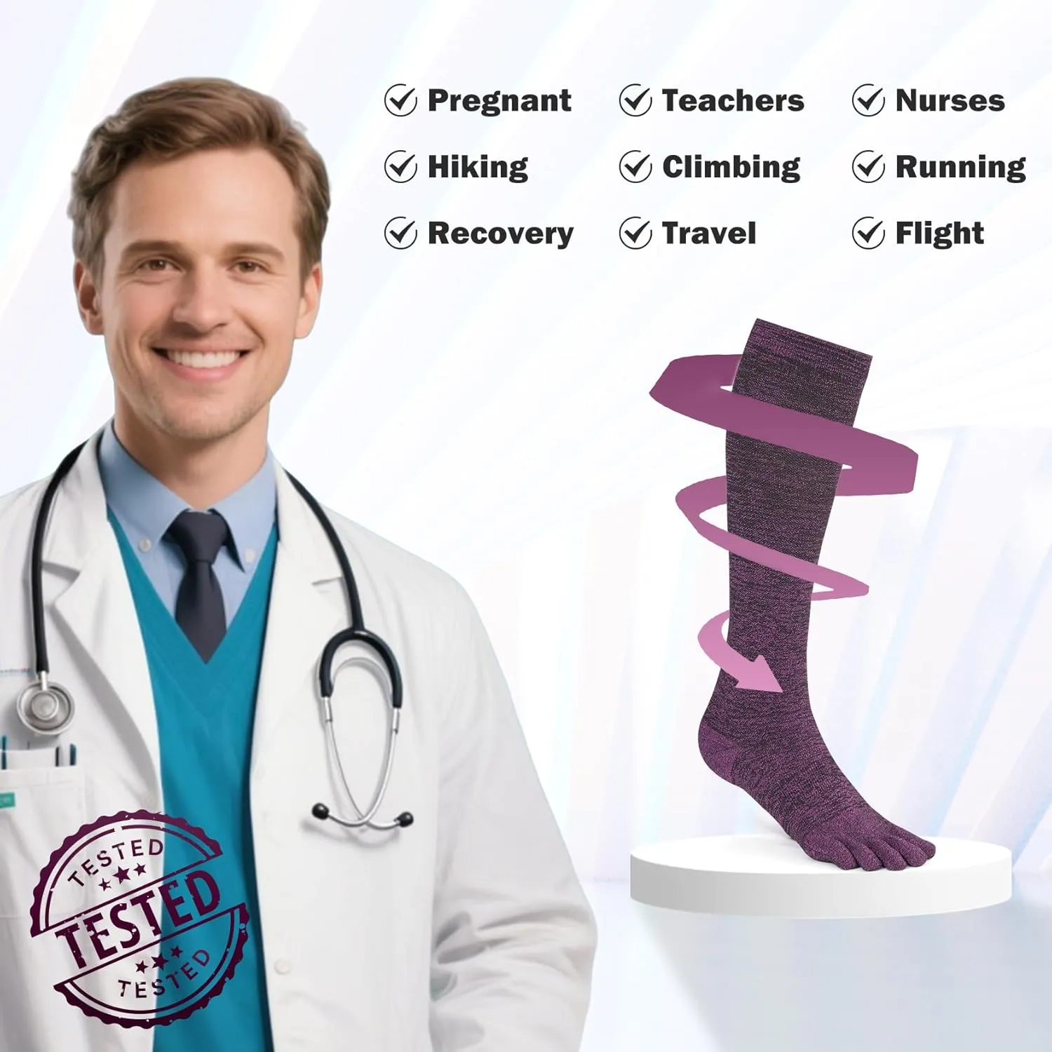 Knee High Compression Socks Coolmax Toe Socks Moisture Wicking Graduated Support for Running,Travel,Flight